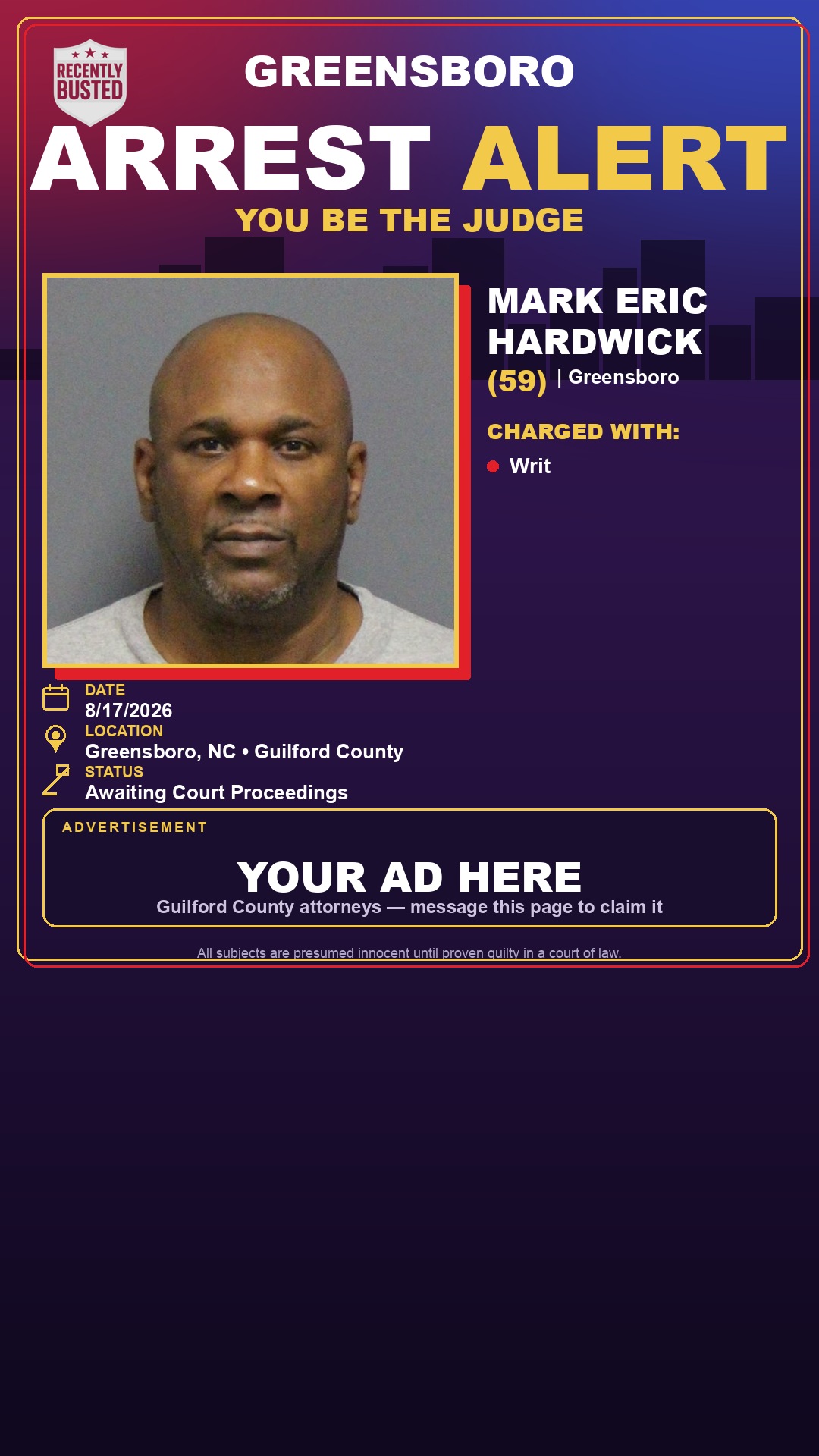 Arrest report - MARK ERIC HARDWICK