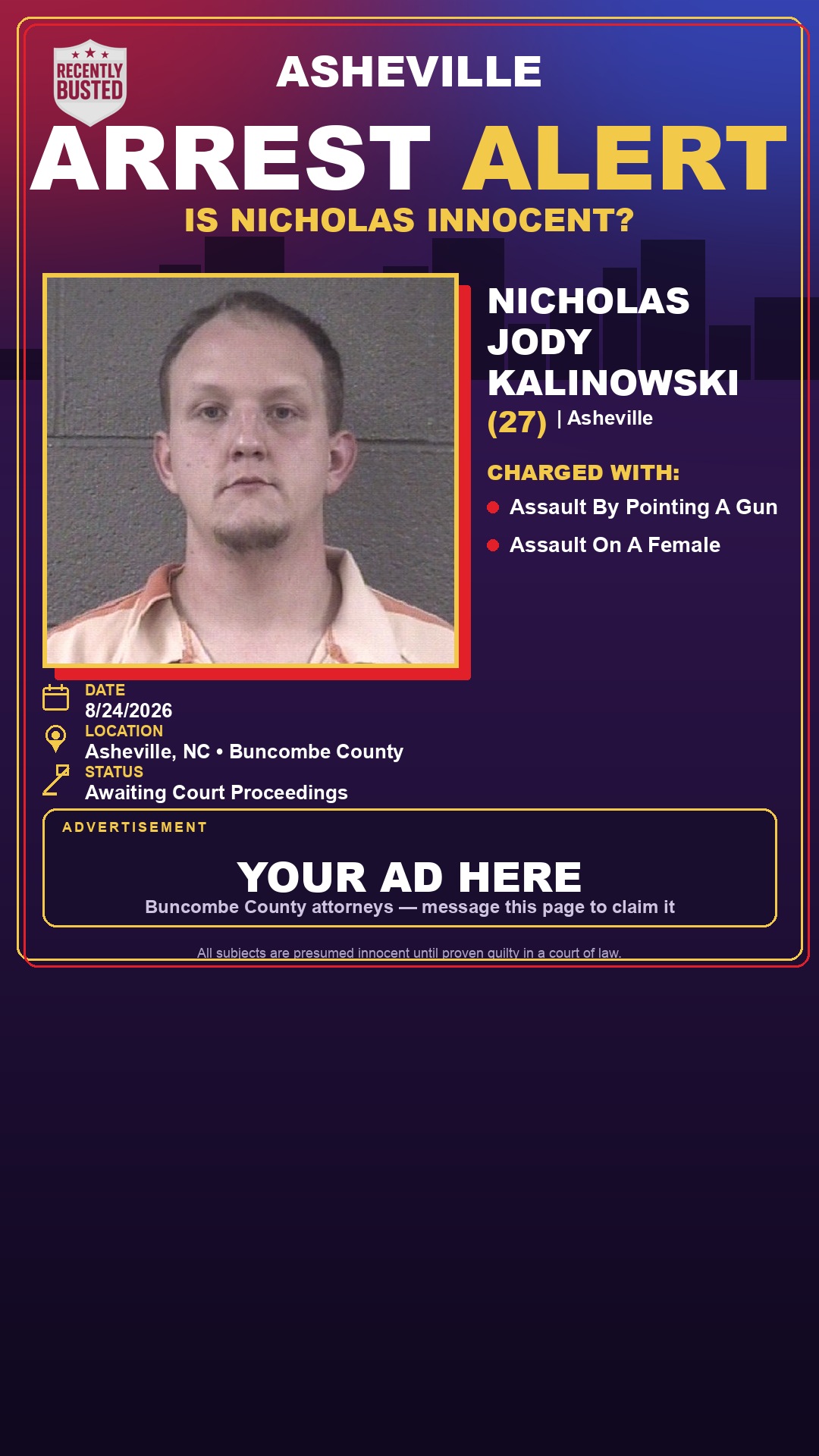 Arrest report - NICHOLAS JODY KALINOWSKI