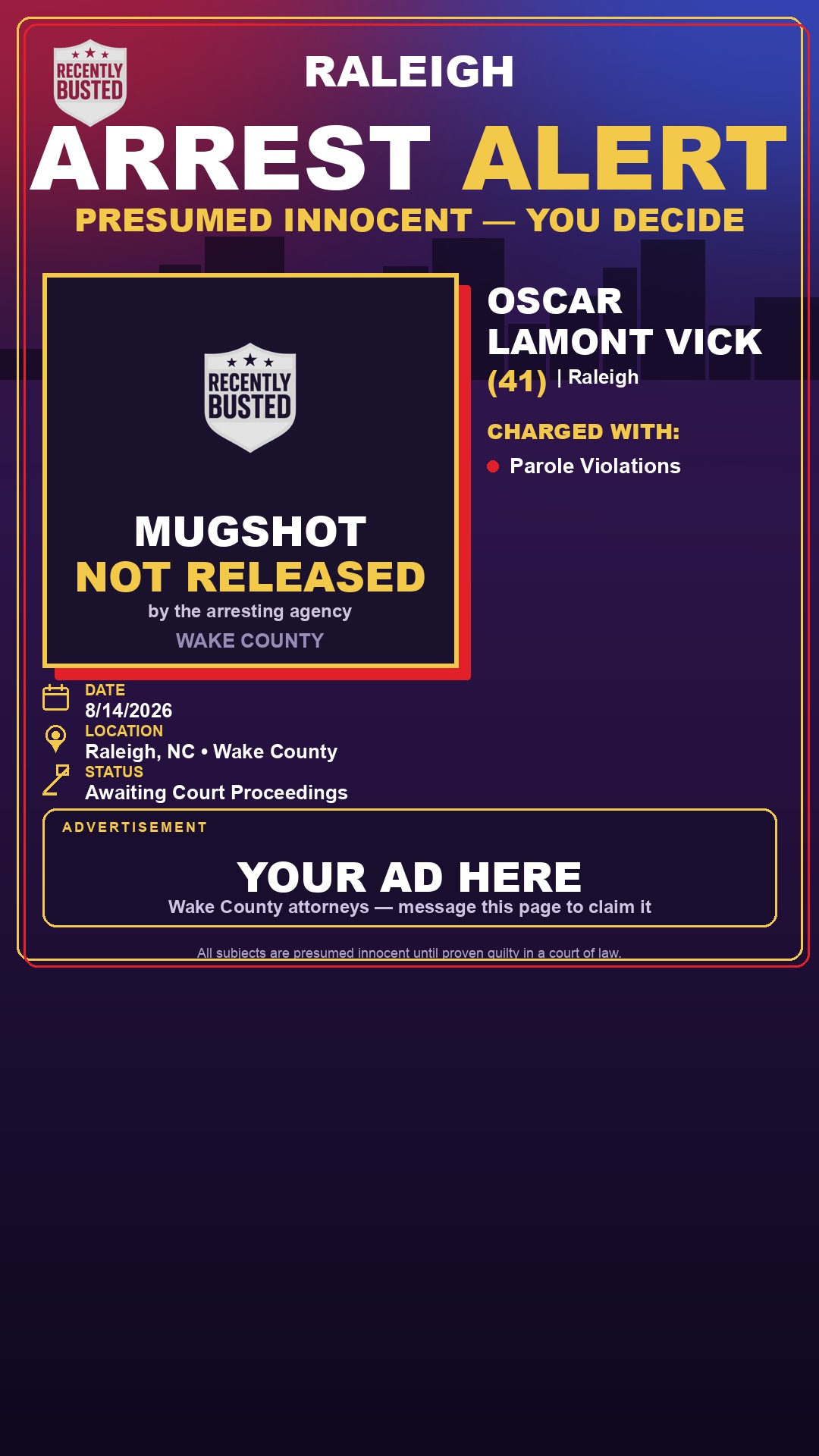 Arrest report - OSCAR LAMONT VICK