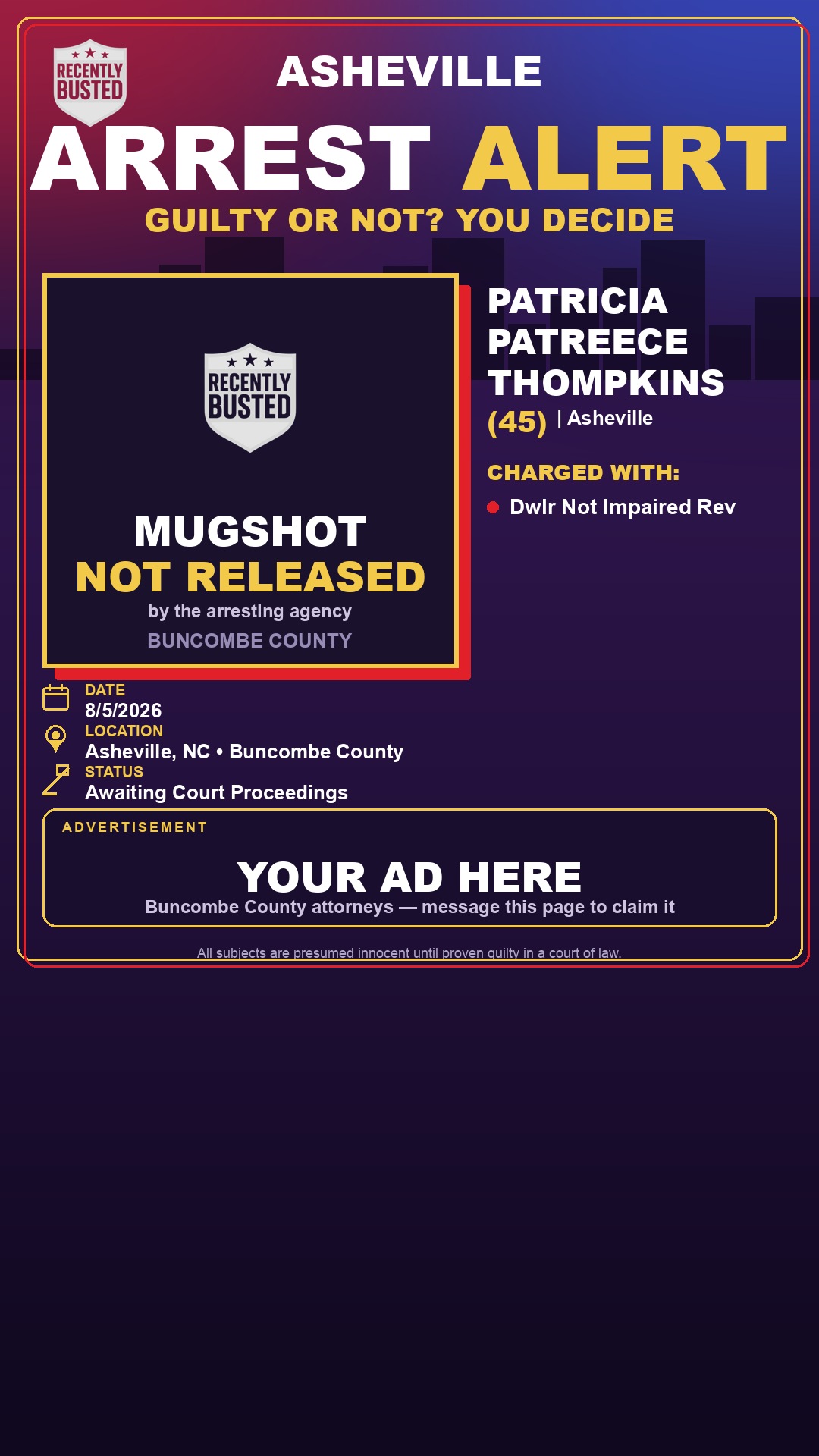 Arrest report - PATRICIA PATREECE THOMPKINS