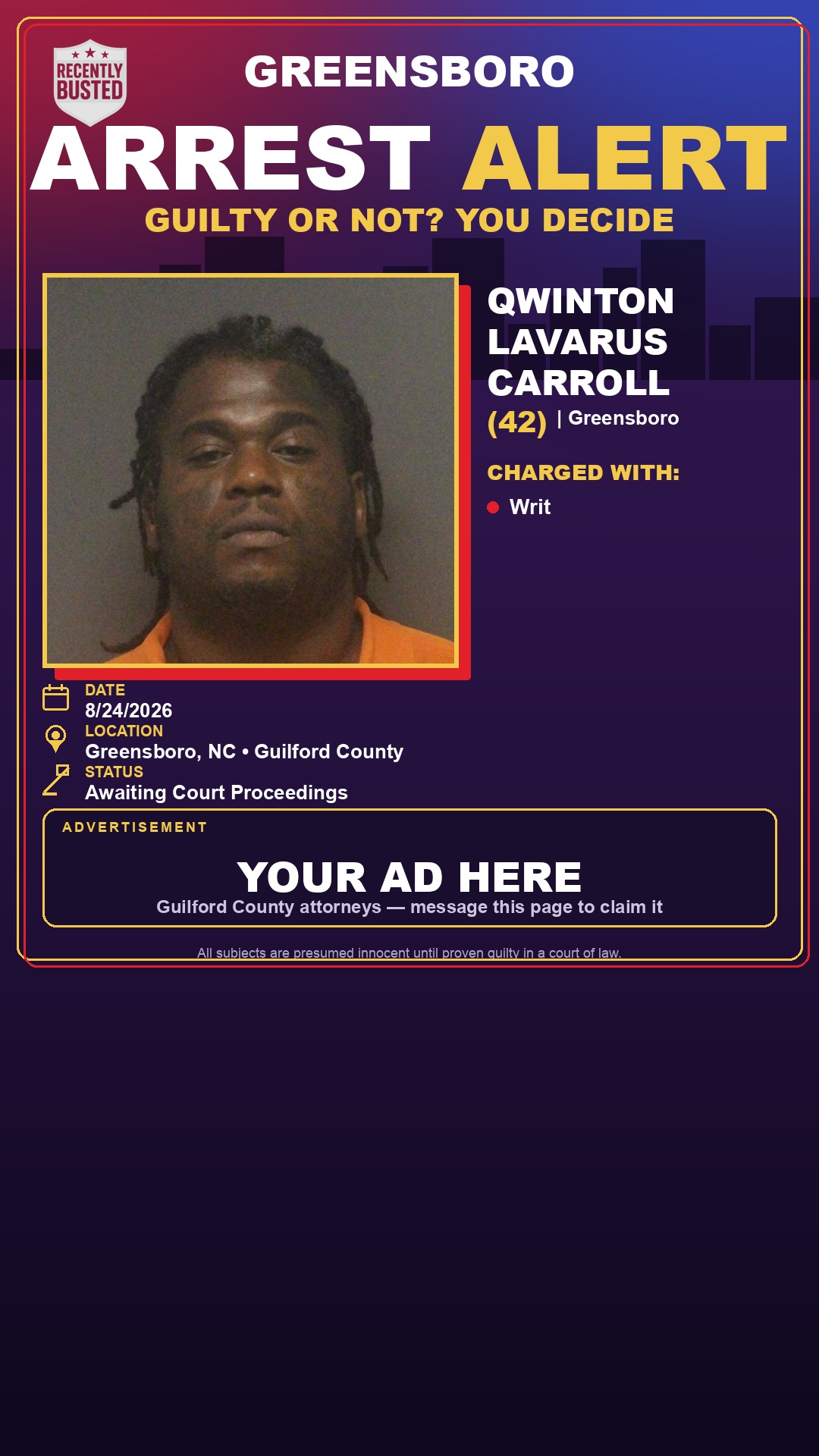 Arrest report - QWINTON LAVARUS CARROLL