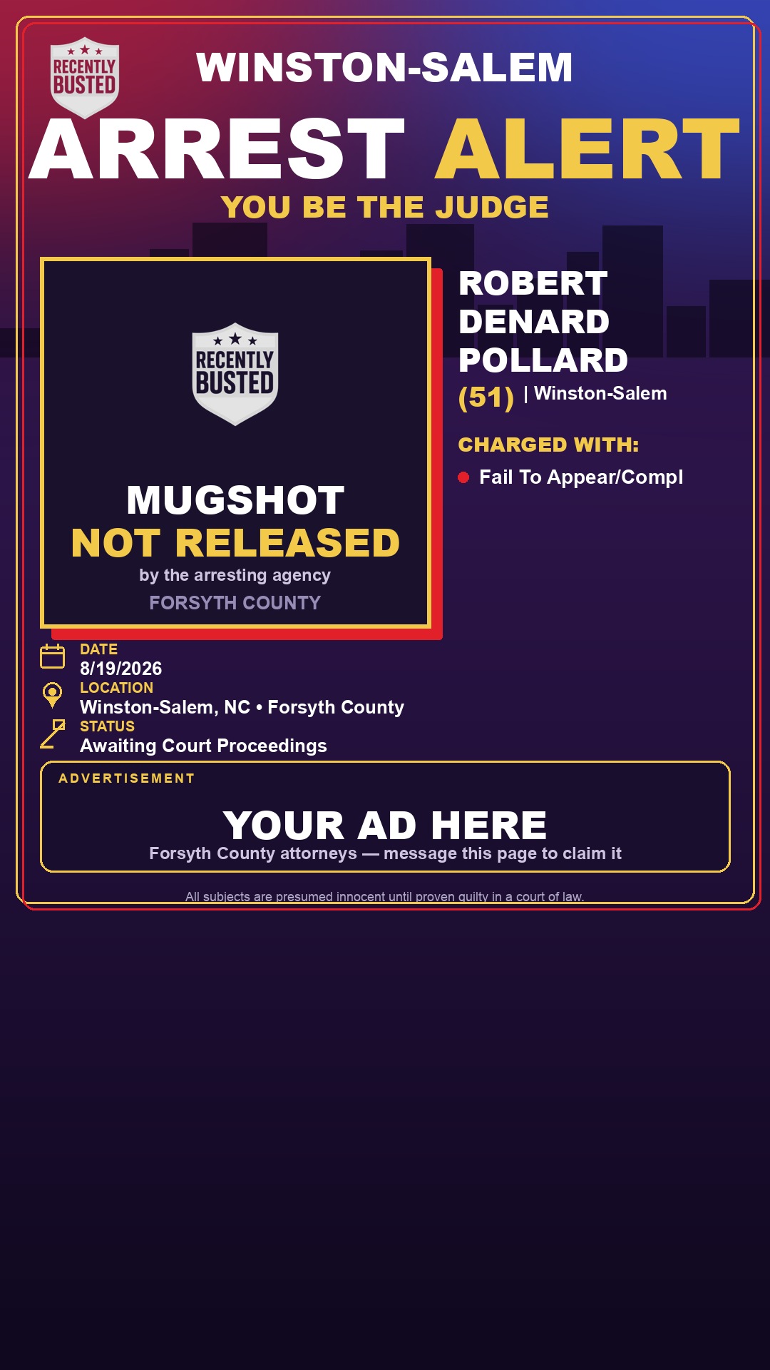 Arrest report - ROBERT DENARD POLLARD