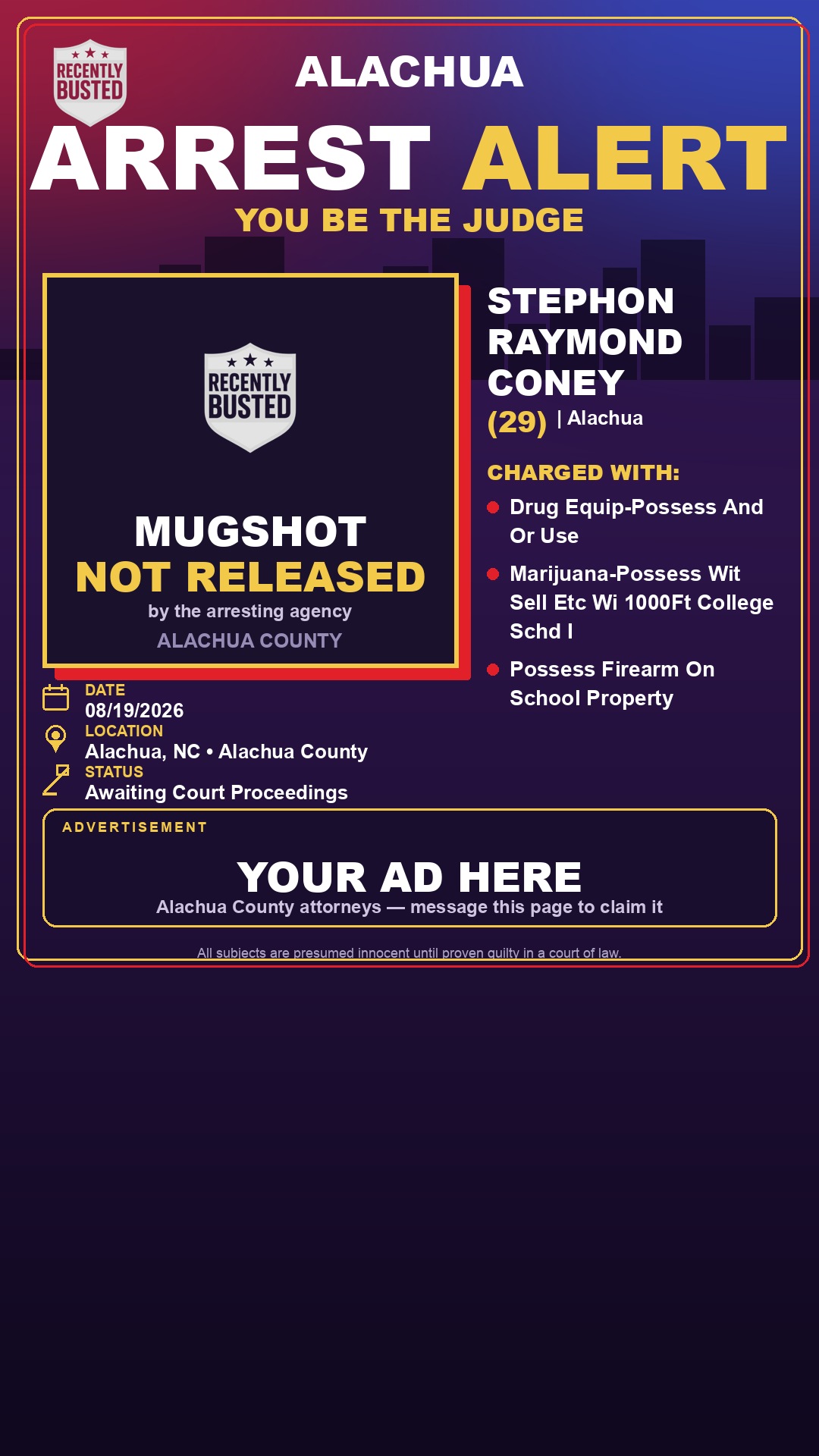 Arrest report - Stephon Raymond Coney
