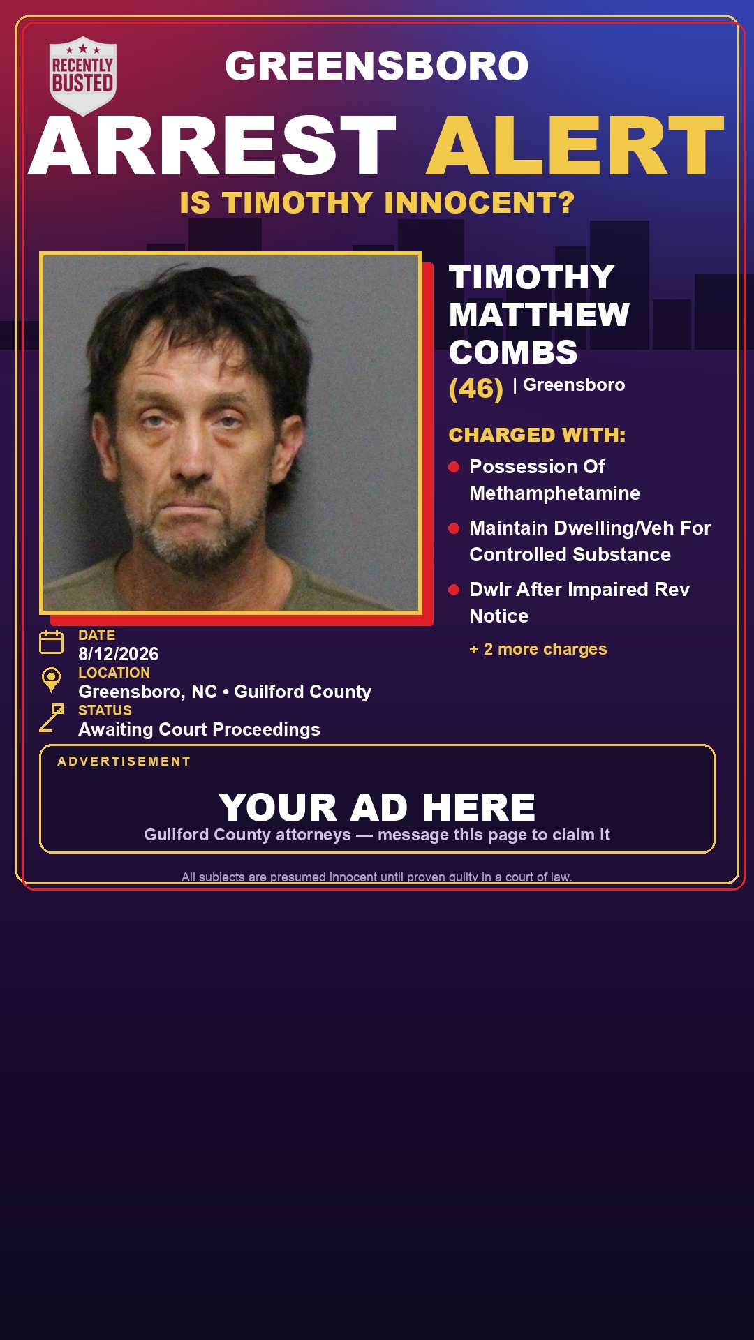 Arrest report - TIMOTHY MATTHEW COMBS