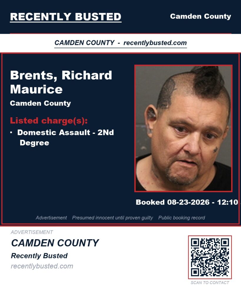 Brents, Richard Maurice — arrest record card, Camden County