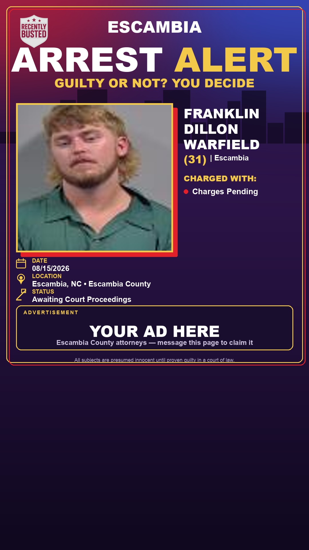 Arrest report - Franklin Dillon Warfield