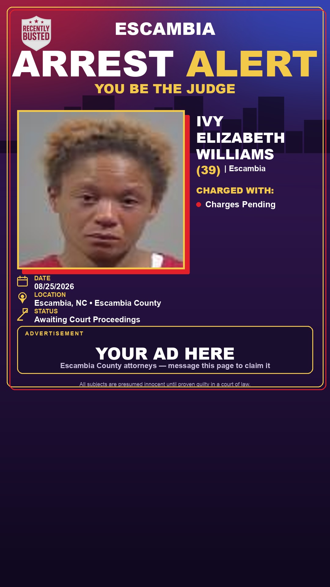 Arrest report - Ivy Elizabeth Williams