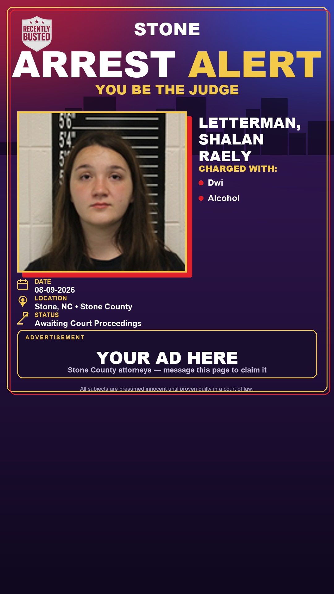Arrest report - Letterman, Shalan Raely