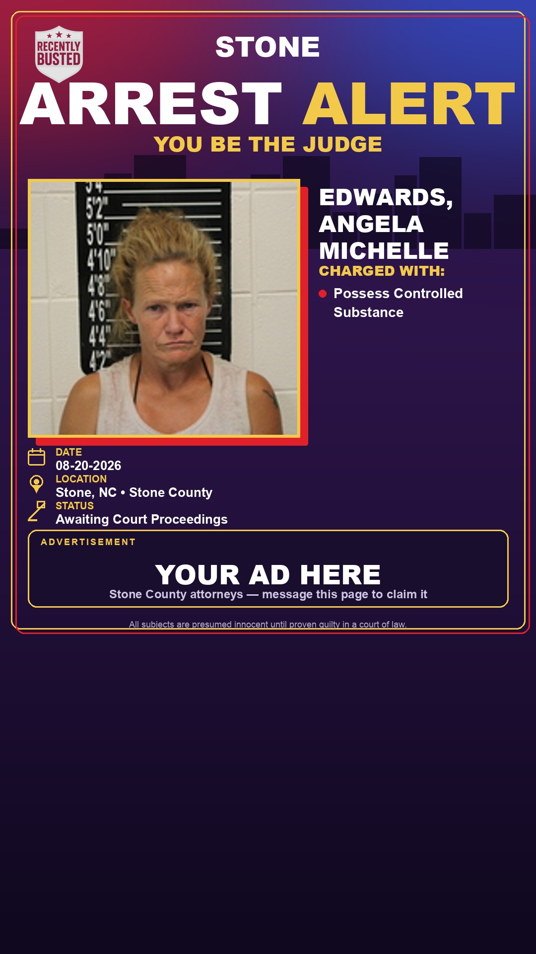 Arrest report - Edwards, Angela Michelle