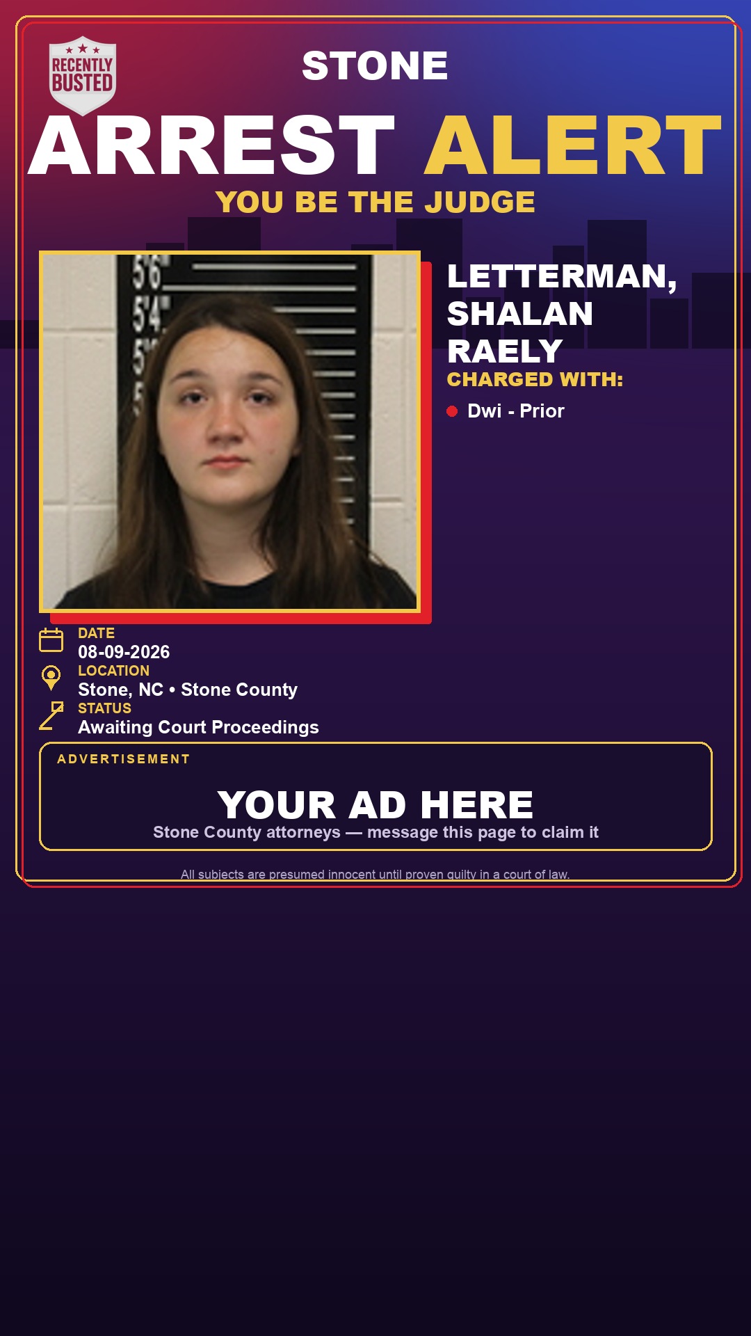 Arrest report - Letterman, Shalan Raely