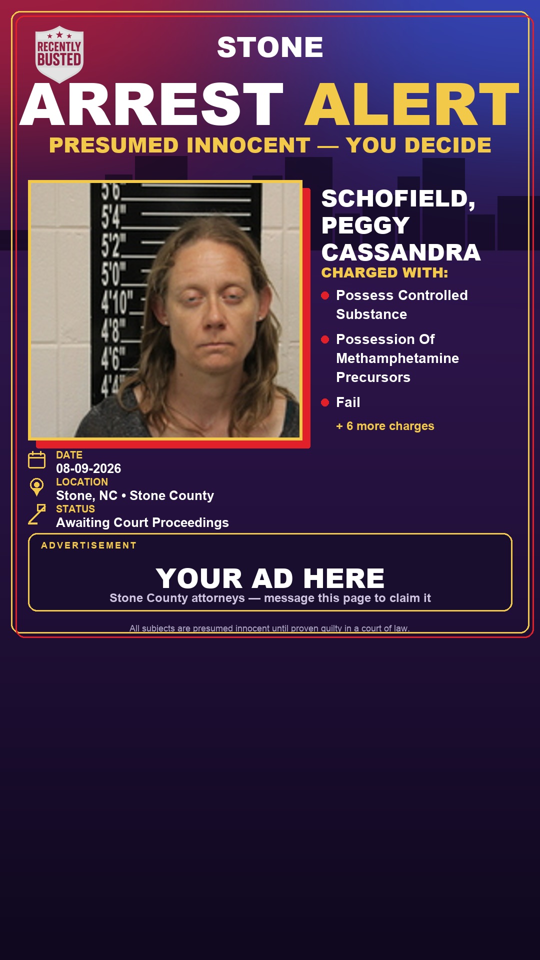 Arrest report - Schofield, Peggy Cassandra