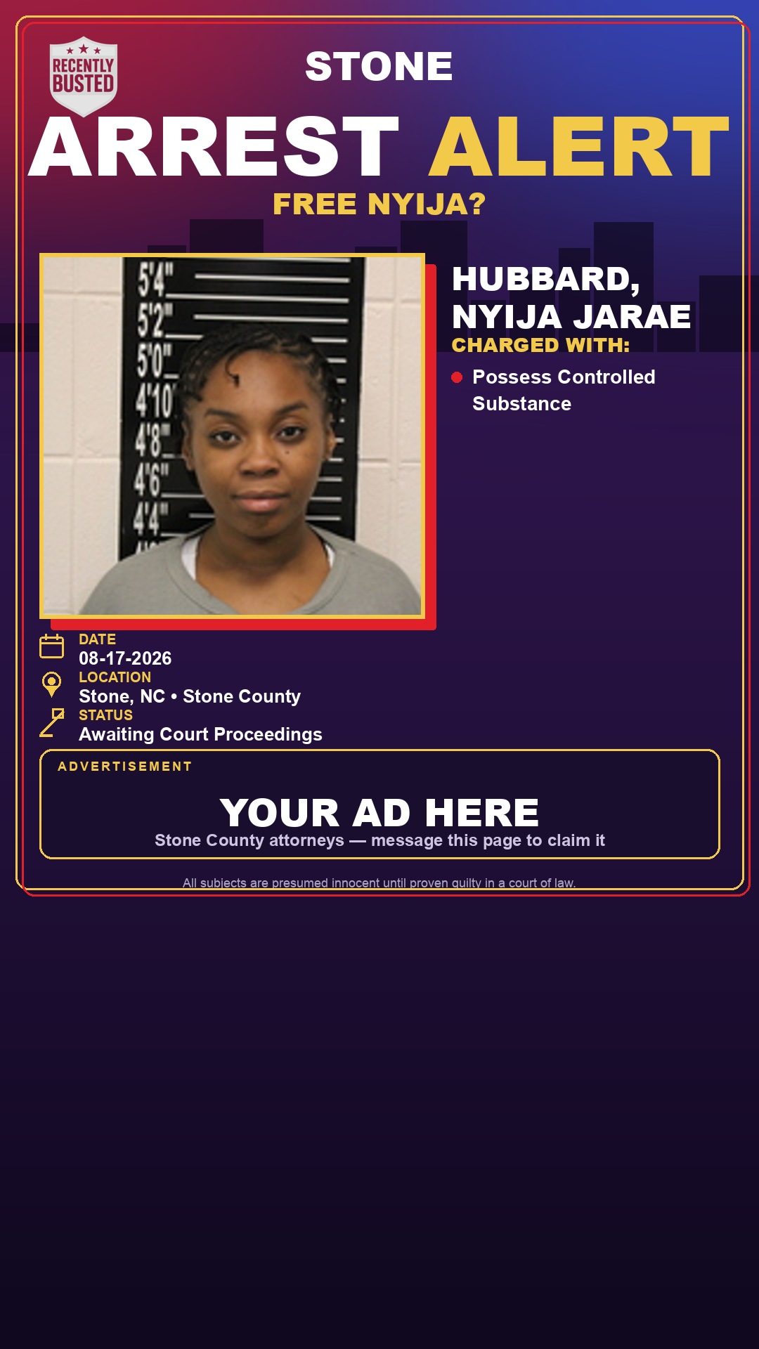 Arrest report - Hubbard, Nyija Jarae