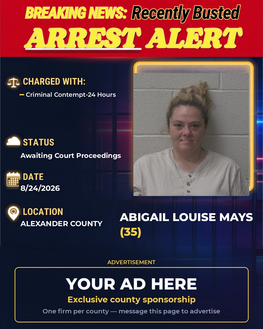 Arrest report - ABIGAIL LOUISE MAYS