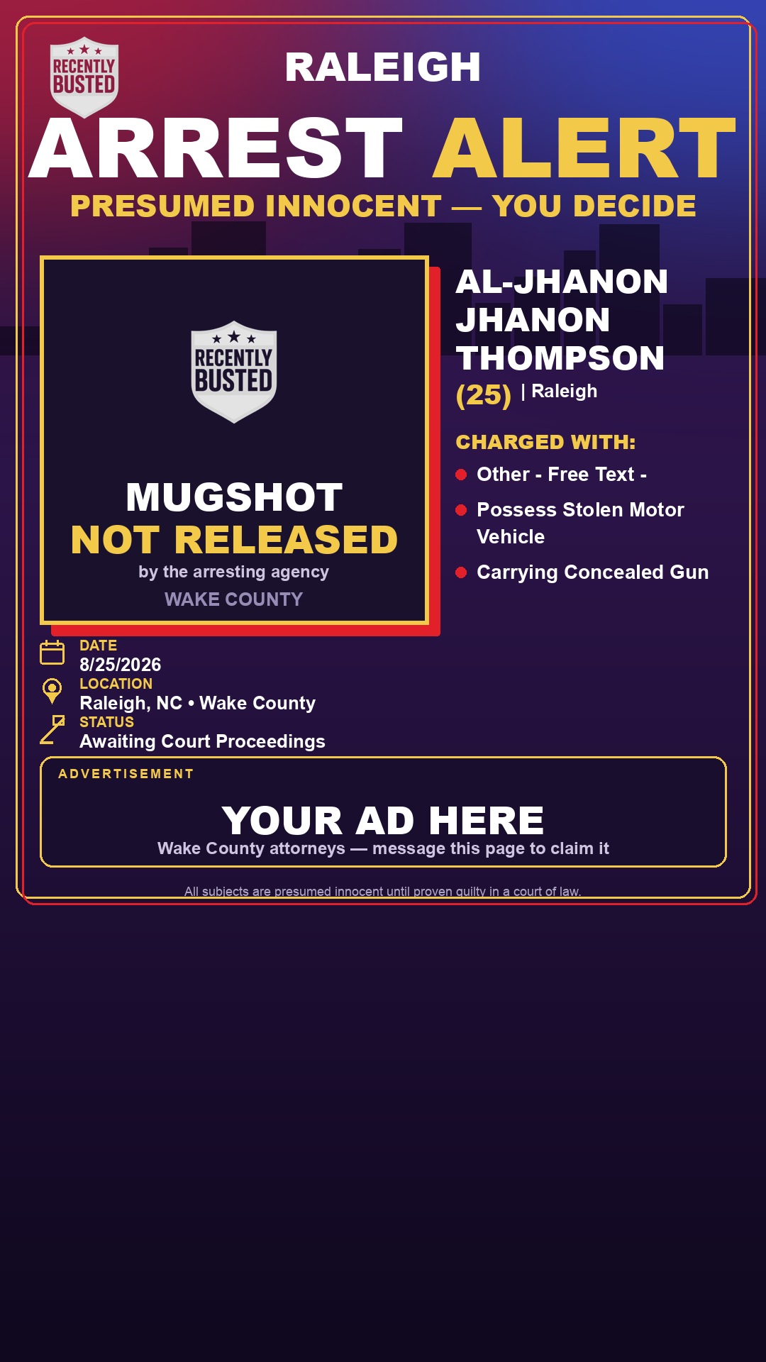 Arrest report - AL-JHANON JHANON THOMPSON