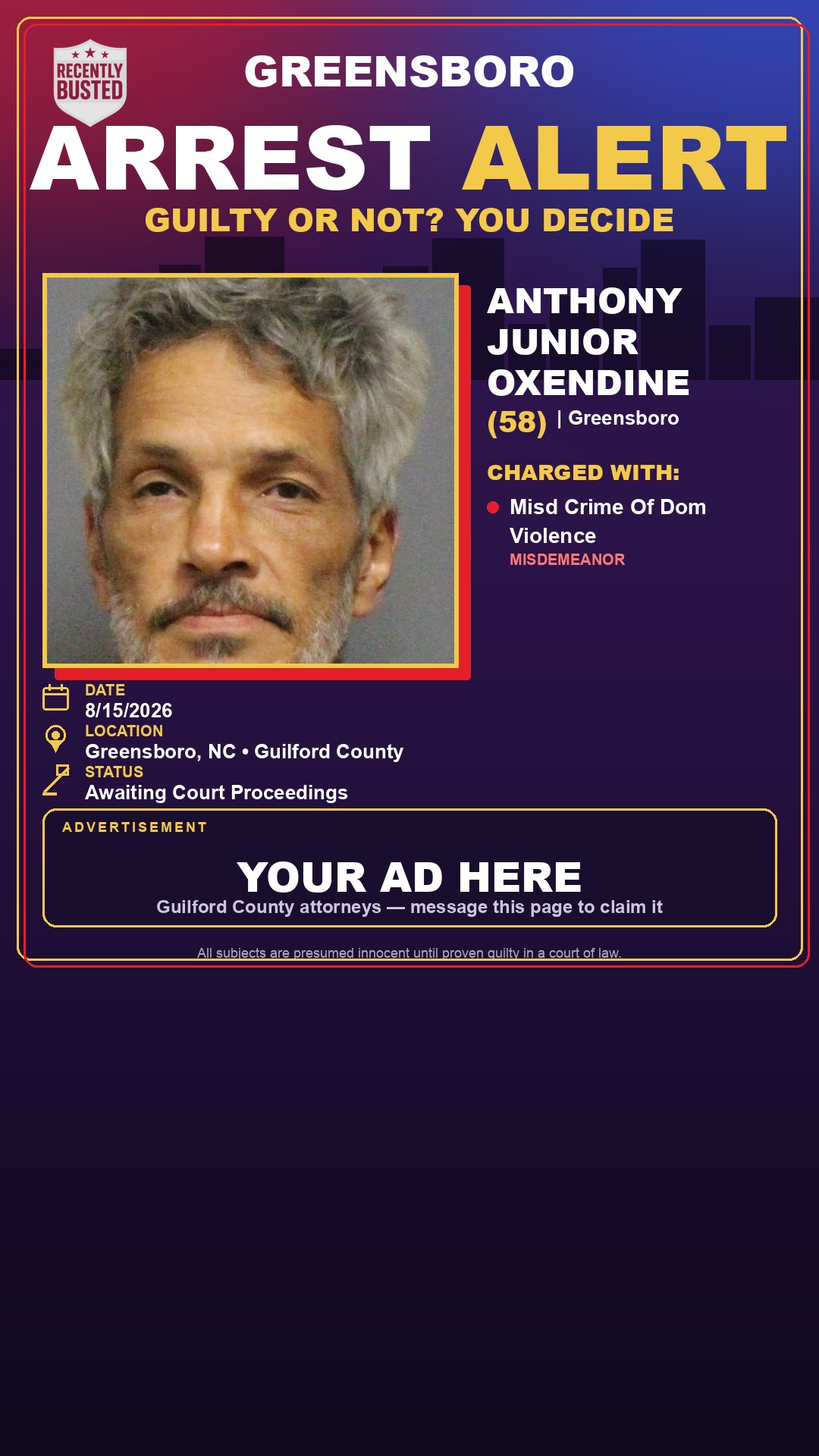 Arrest report - ANTHONY JUNIOR OXENDINE