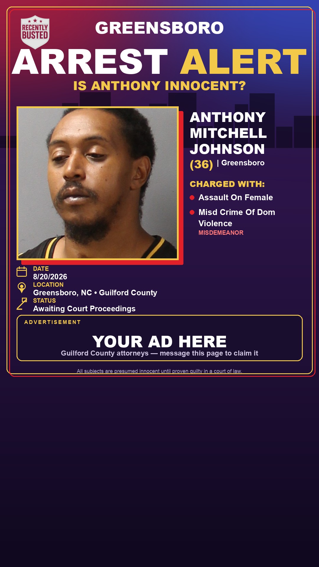 Arrest report - ANTHONY MITCHELL JOHNSON