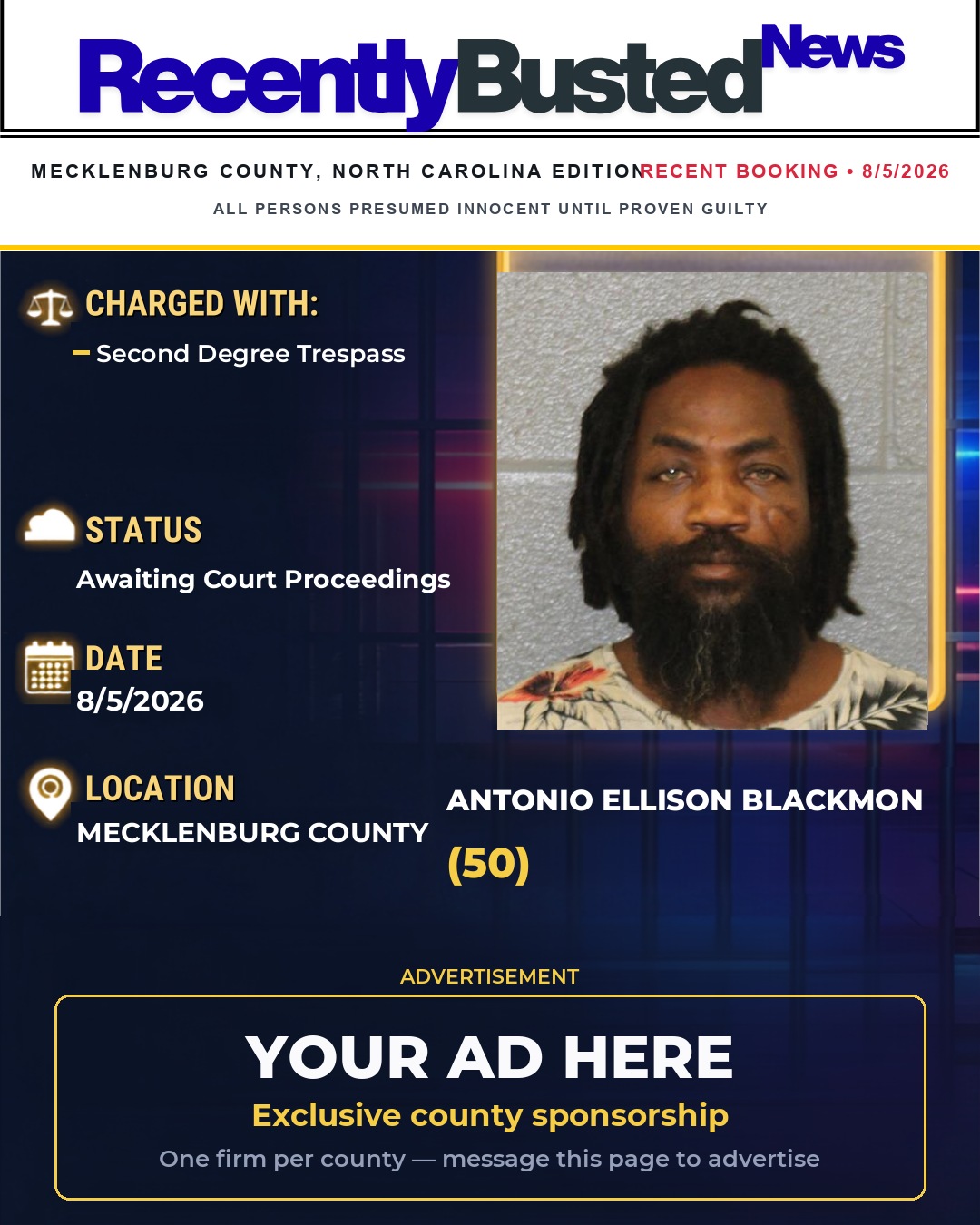 Arrest report - ANTONIO ELLISON BLACKMON
