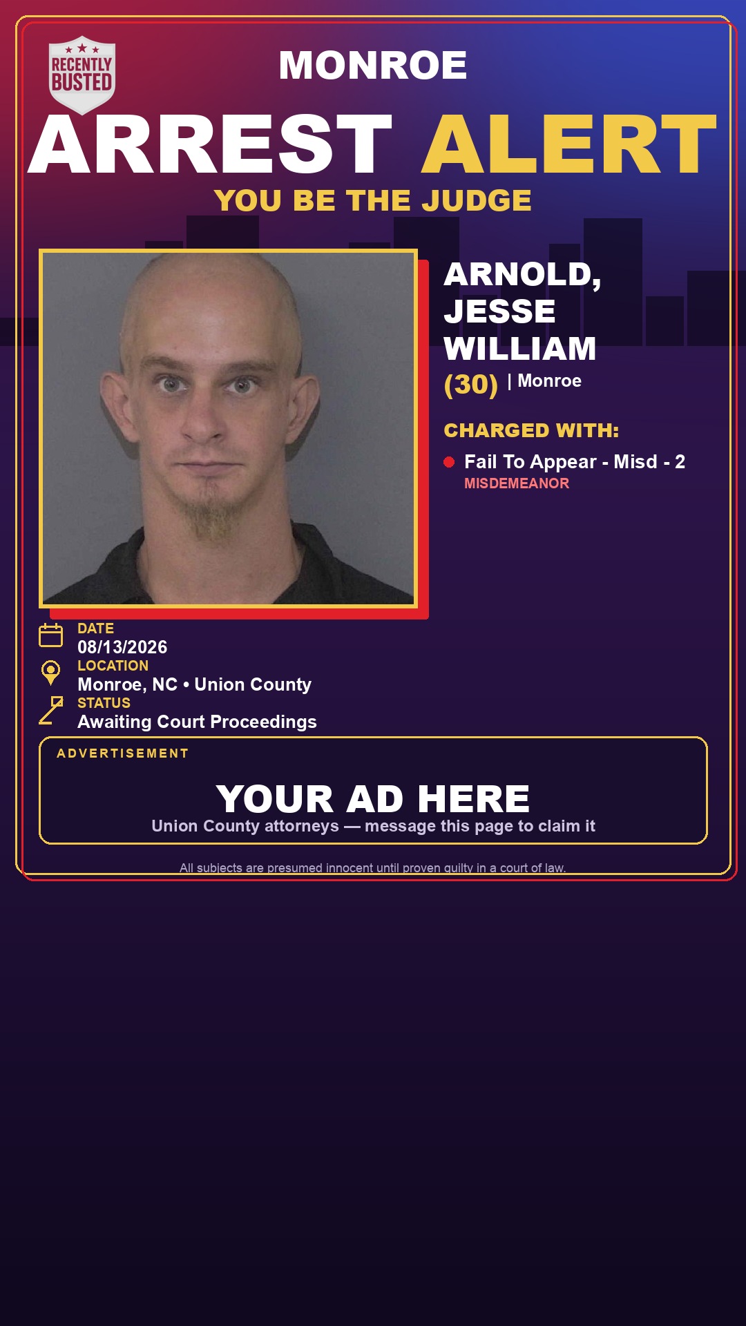 Arrest report - ARNOLD, JESSE WILLIAM