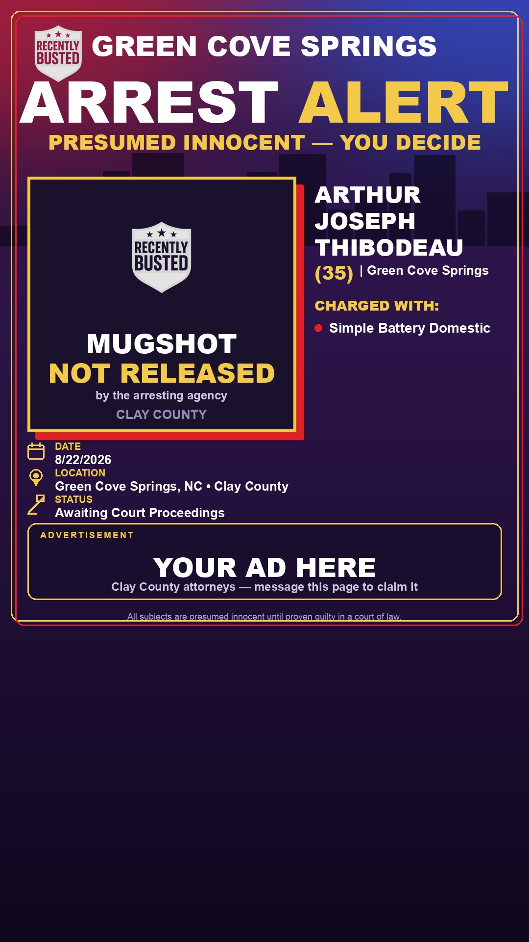 Arrest report - ARTHUR JOSEPH THIBODEAU