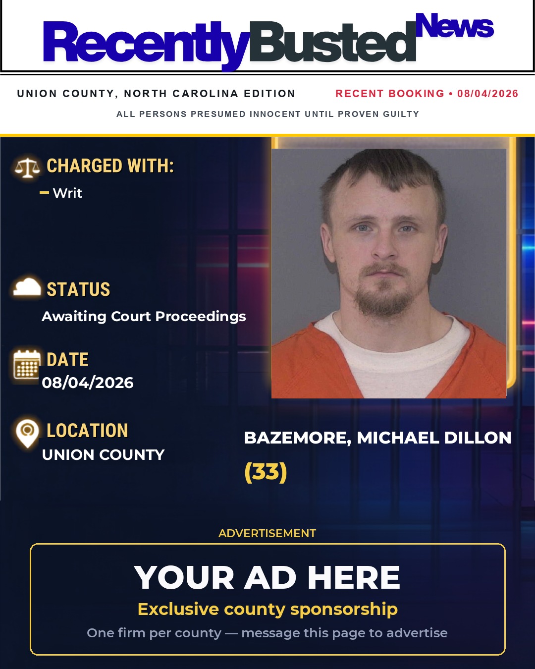 Arrest report - BAZEMORE, MICHAEL DILLON