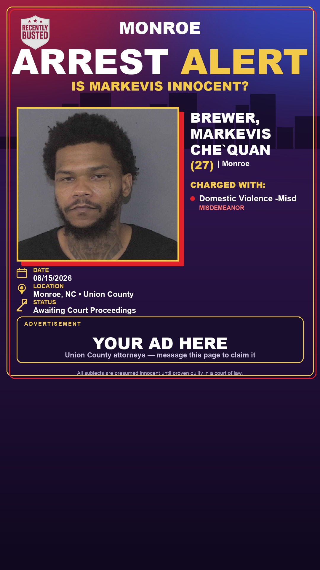 Arrest report - BREWER, MARKEVIS CHE`QUAN