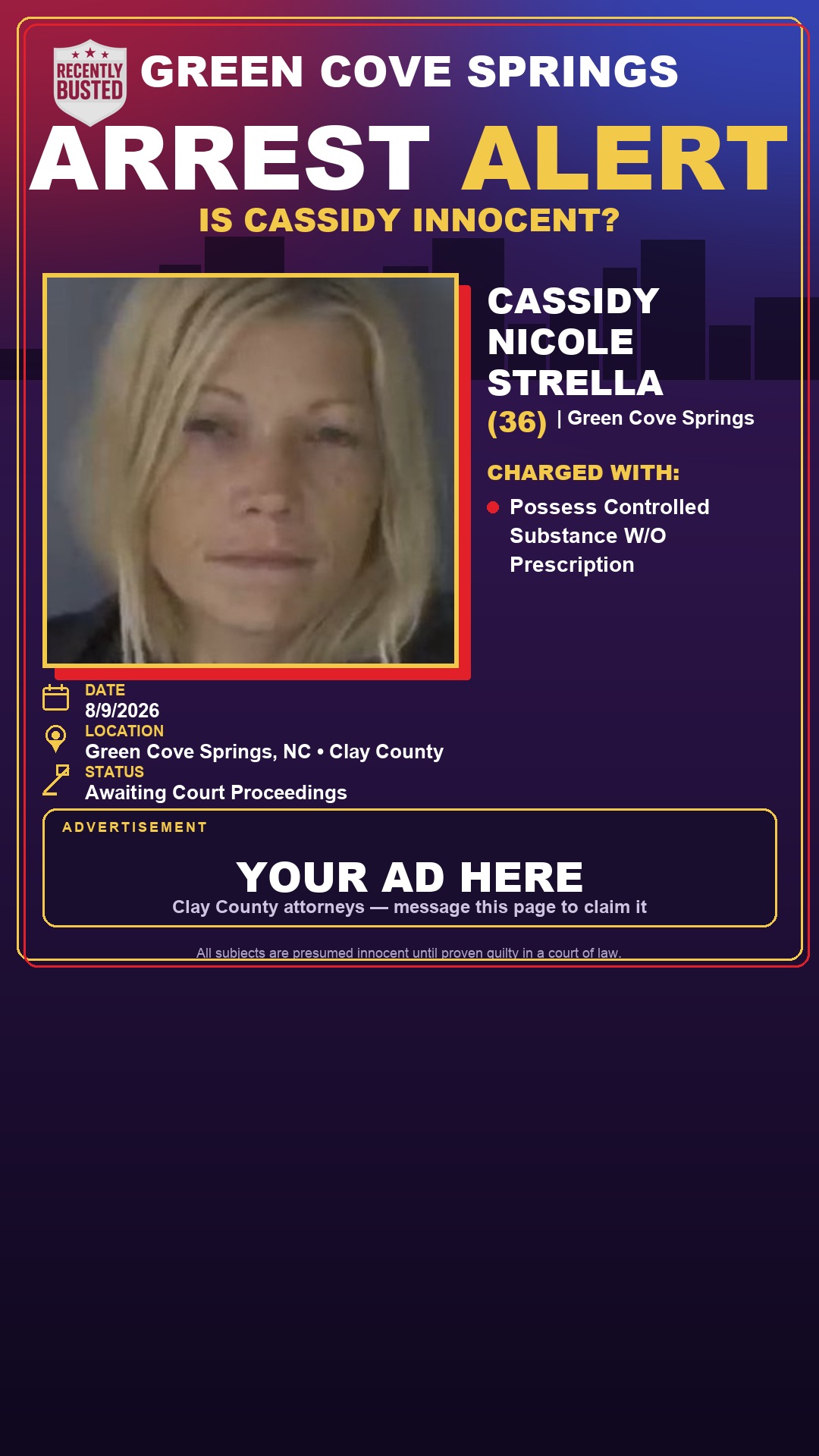Arrest report - CASSIDY NICOLE STRELLA