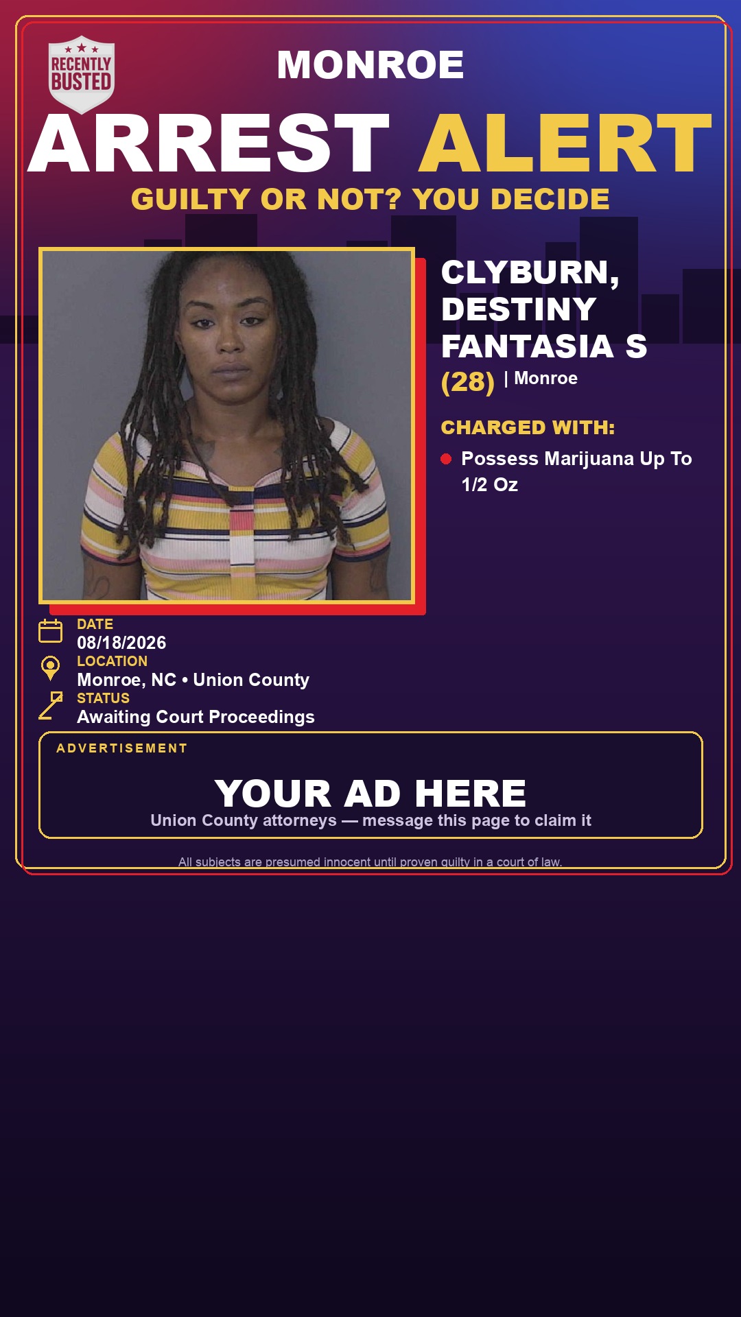 Arrest report - CLYBURN, DESTINY FANTASIA S