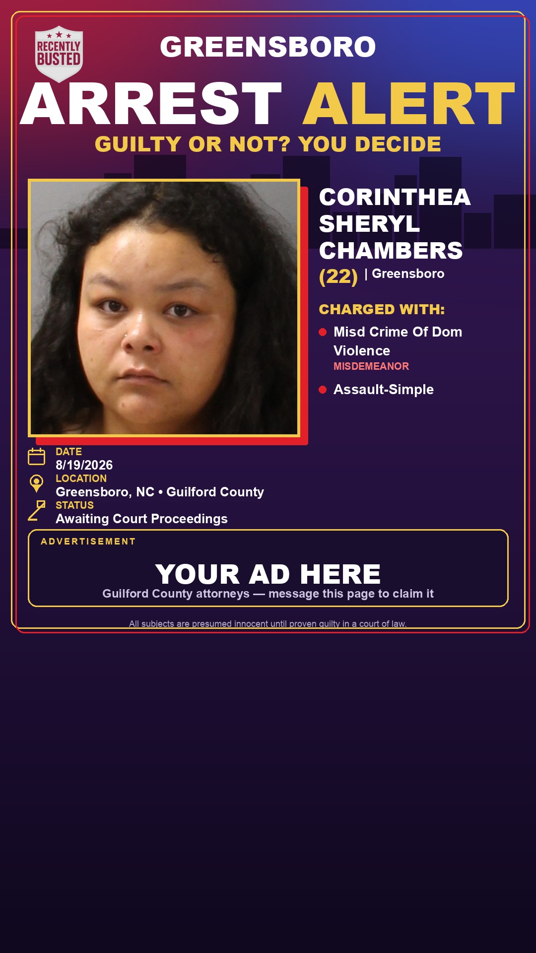 Arrest report - CORINTHEA SHERYL CHAMBERS