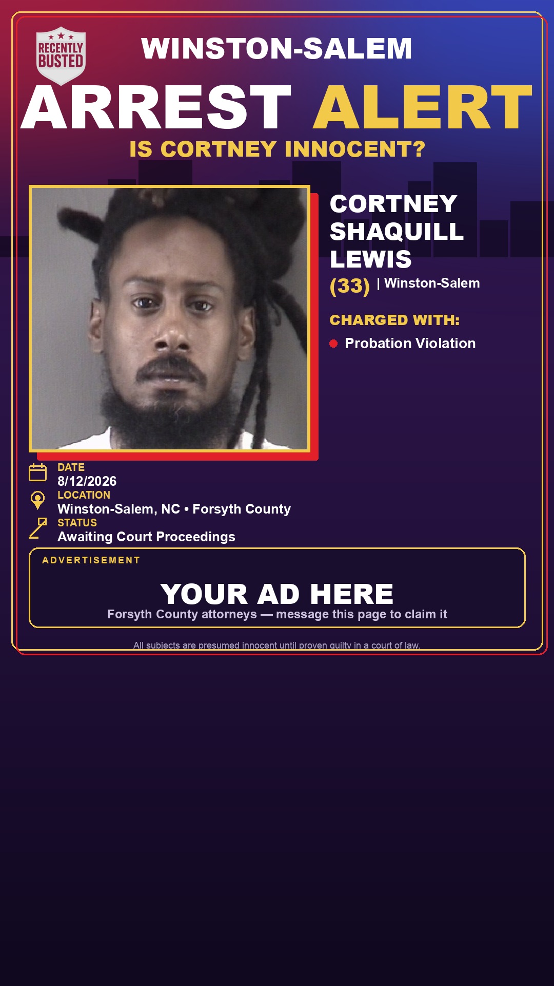 Arrest report - CORTNEY SHAQUILL LEWIS