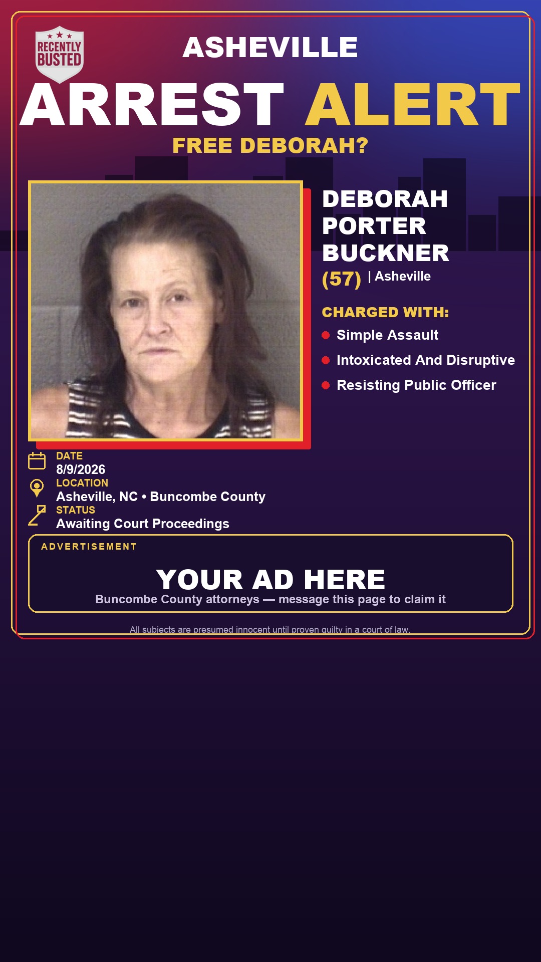 Arrest report - DEBORAH PORTER BUCKNER