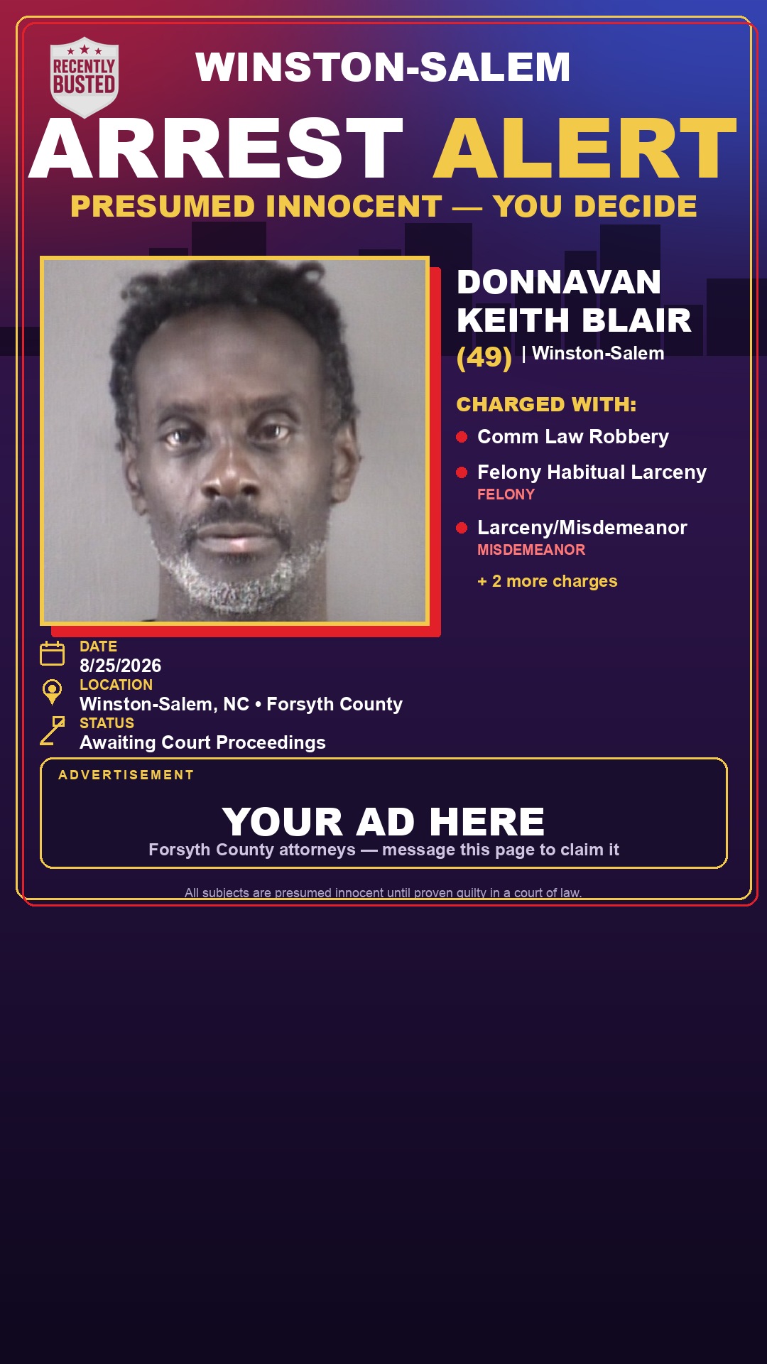 Arrest report - DONNAVAN KEITH BLAIR