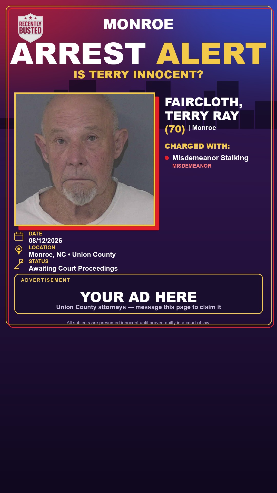 Arrest report - FAIRCLOTH, TERRY RAY