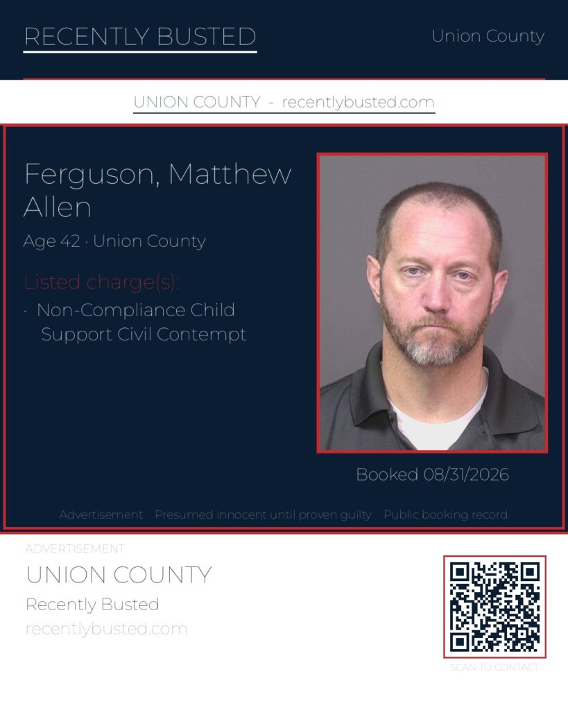 FERGUSON, MATTHEW ALLEN — arrest record card, Union County, North Carolina