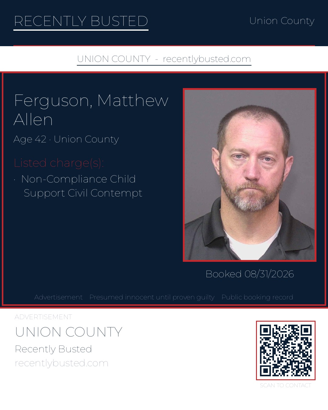 FERGUSON, MATTHEW ALLEN — arrest record card, Union County, North Carolina