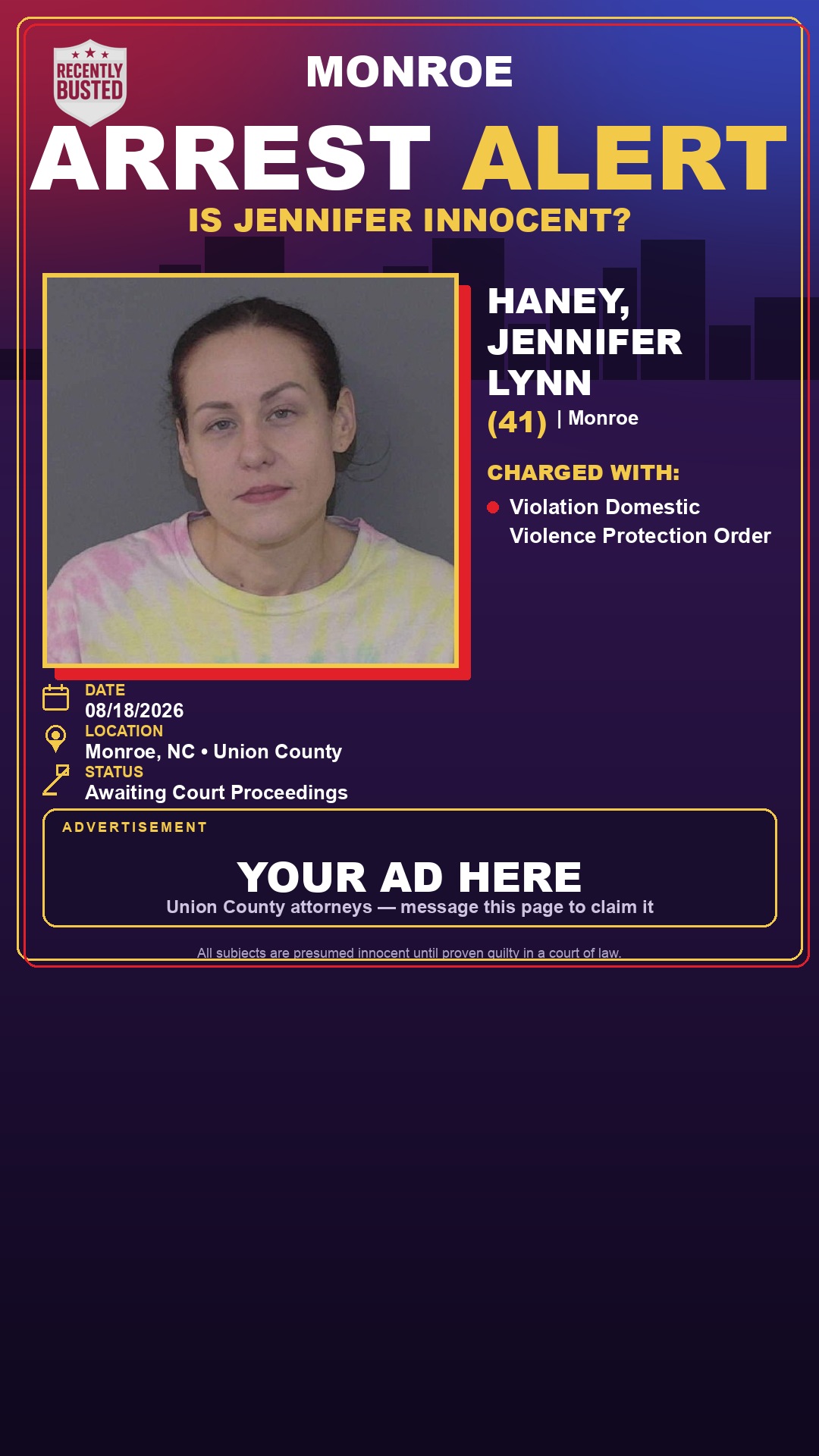Arrest report - HANEY, JENNIFER LYNN