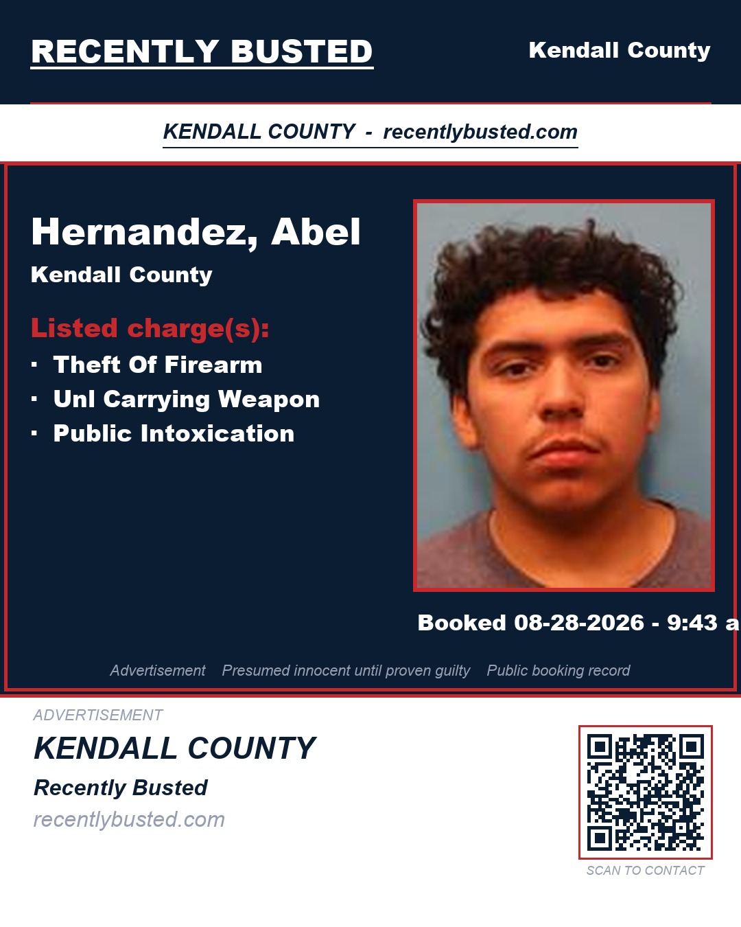 Hernandez, Abel — arrest record card, Kendall County, Texas