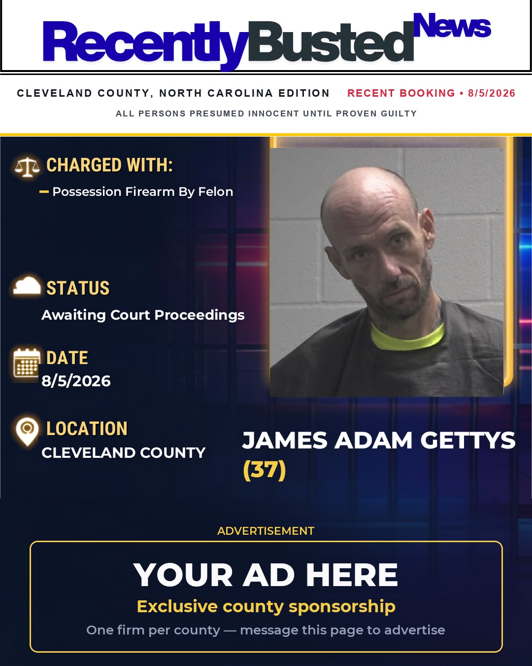 Arrest report - JAMES ADAM GETTYS