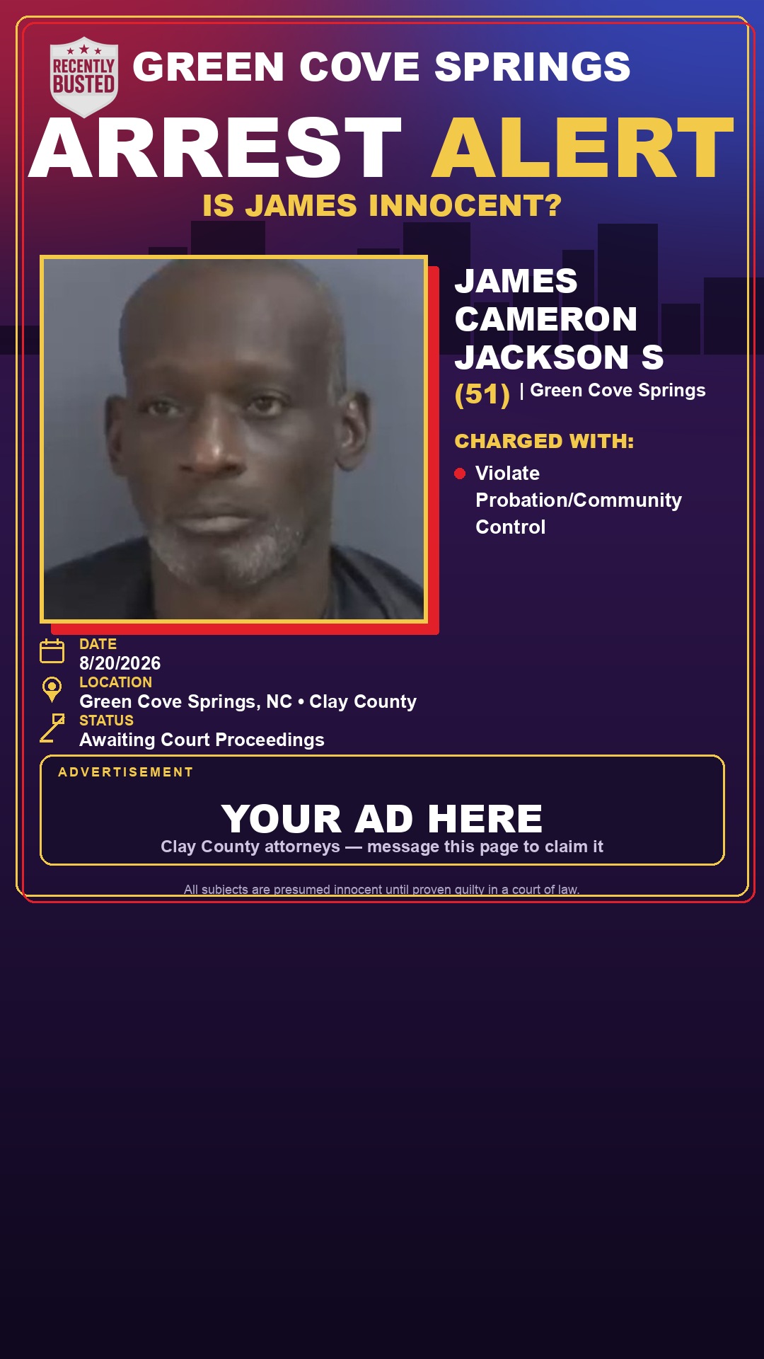Arrest report - JAMES CAMERON JACKSON S