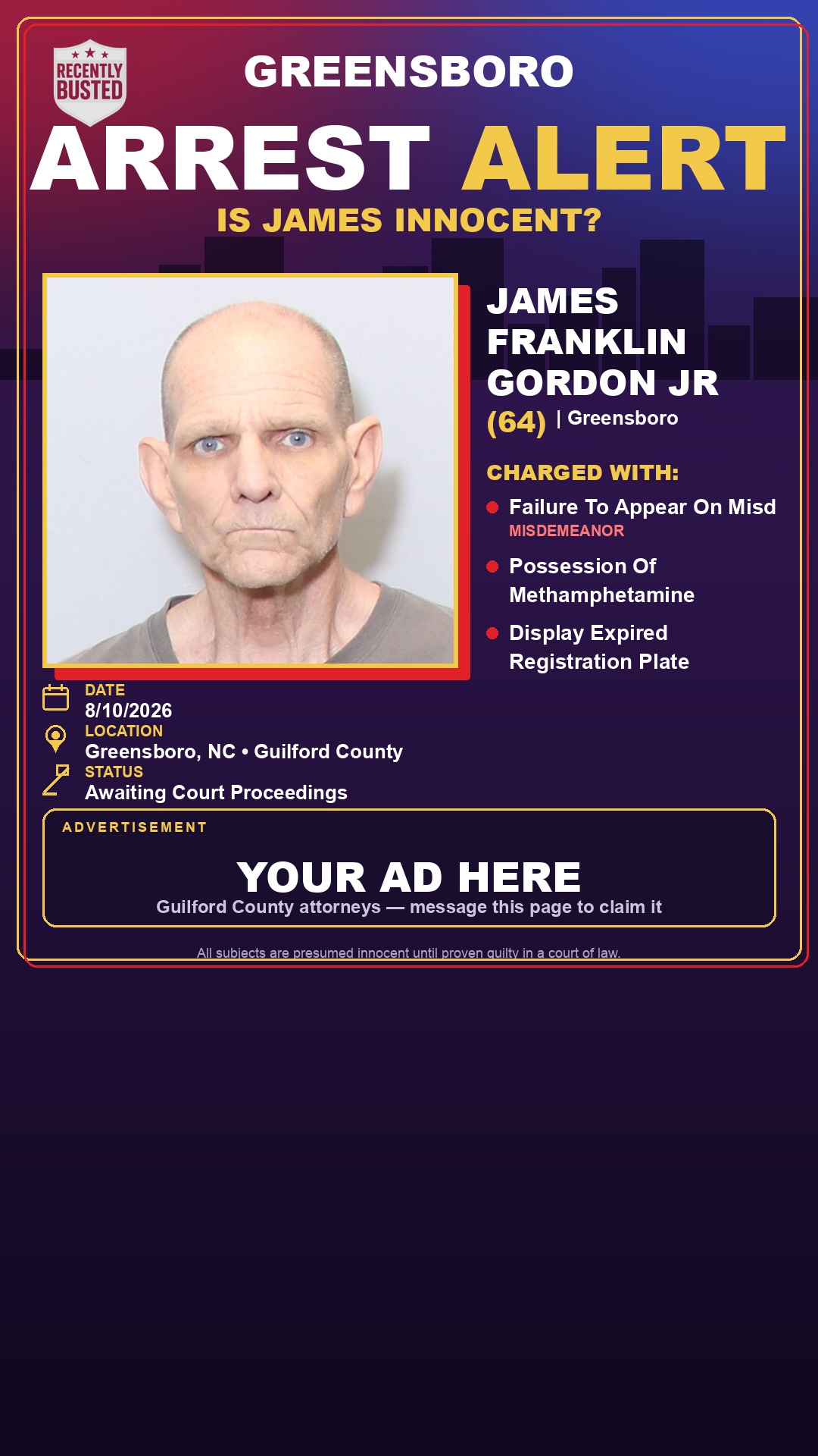 Arrest report - JAMES FRANKLIN GORDON JR