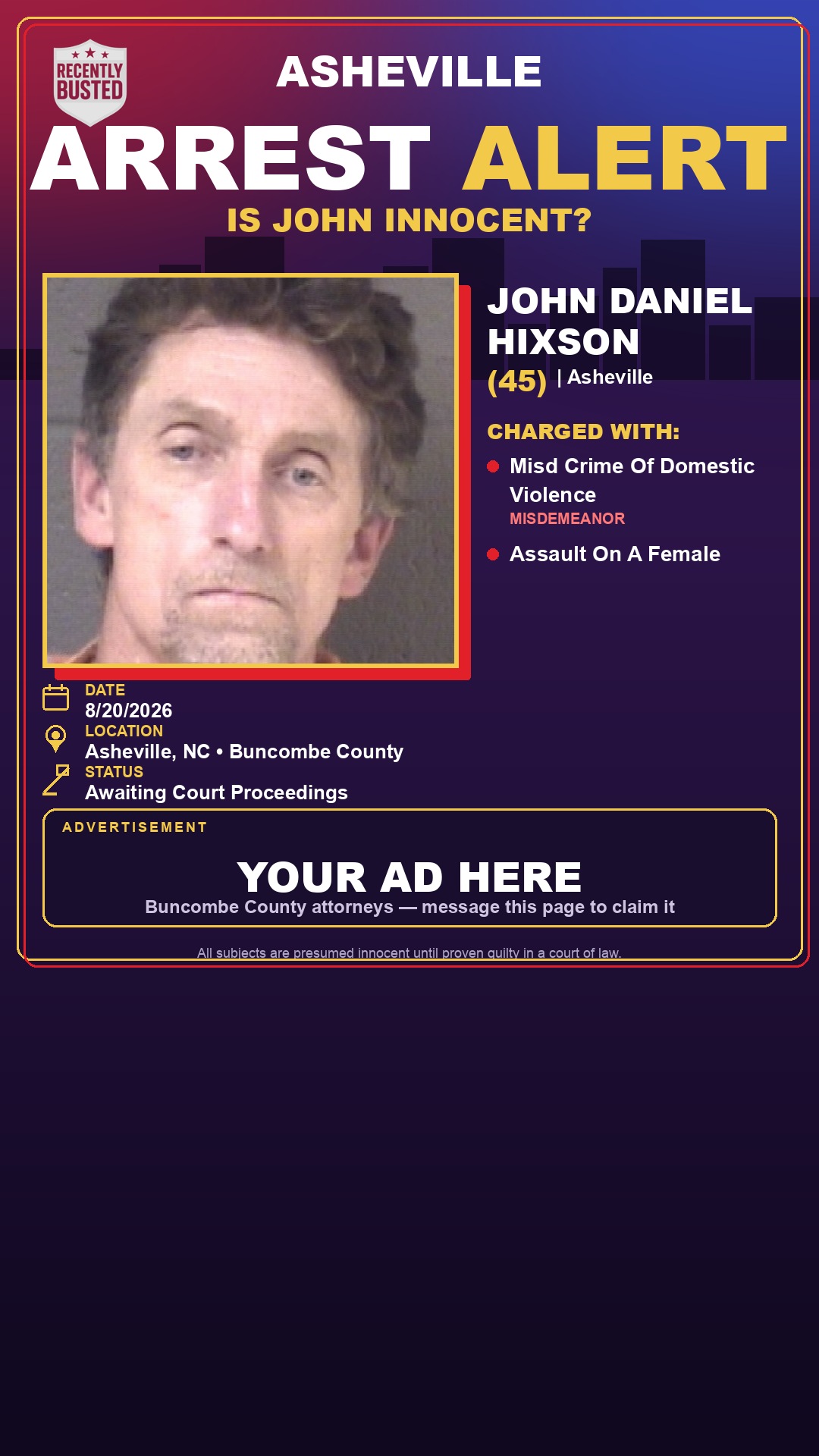 Arrest report - JOHN DANIEL HIXSON