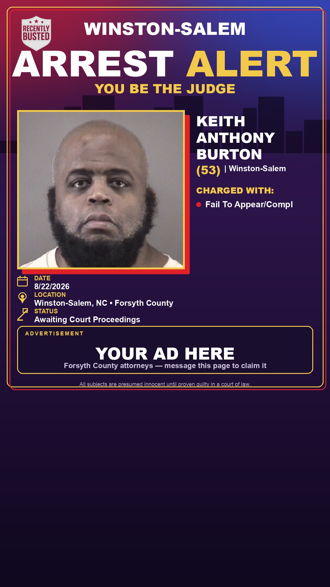 Arrest report - KEITH ANTHONY BURTON