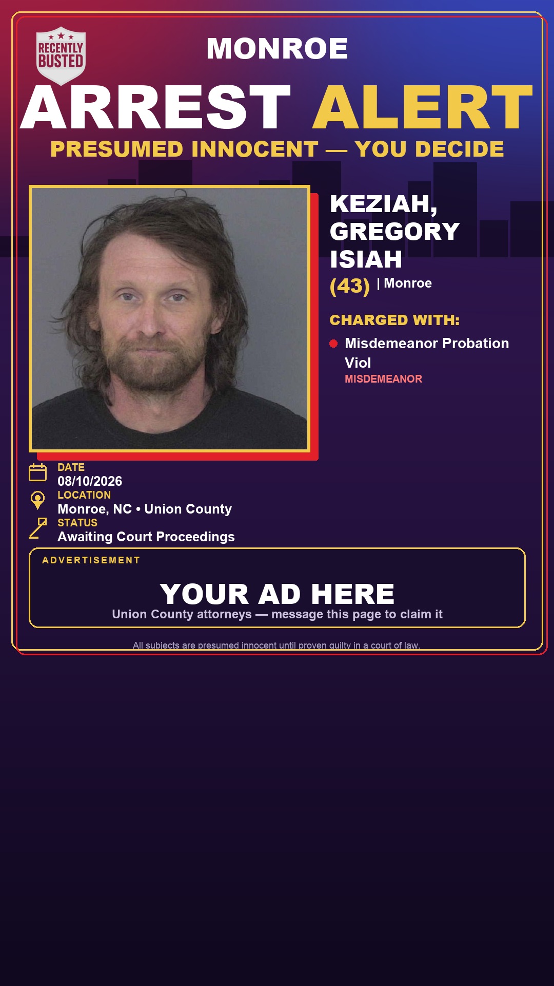 Arrest report - KEZIAH, GREGORY ISIAH
