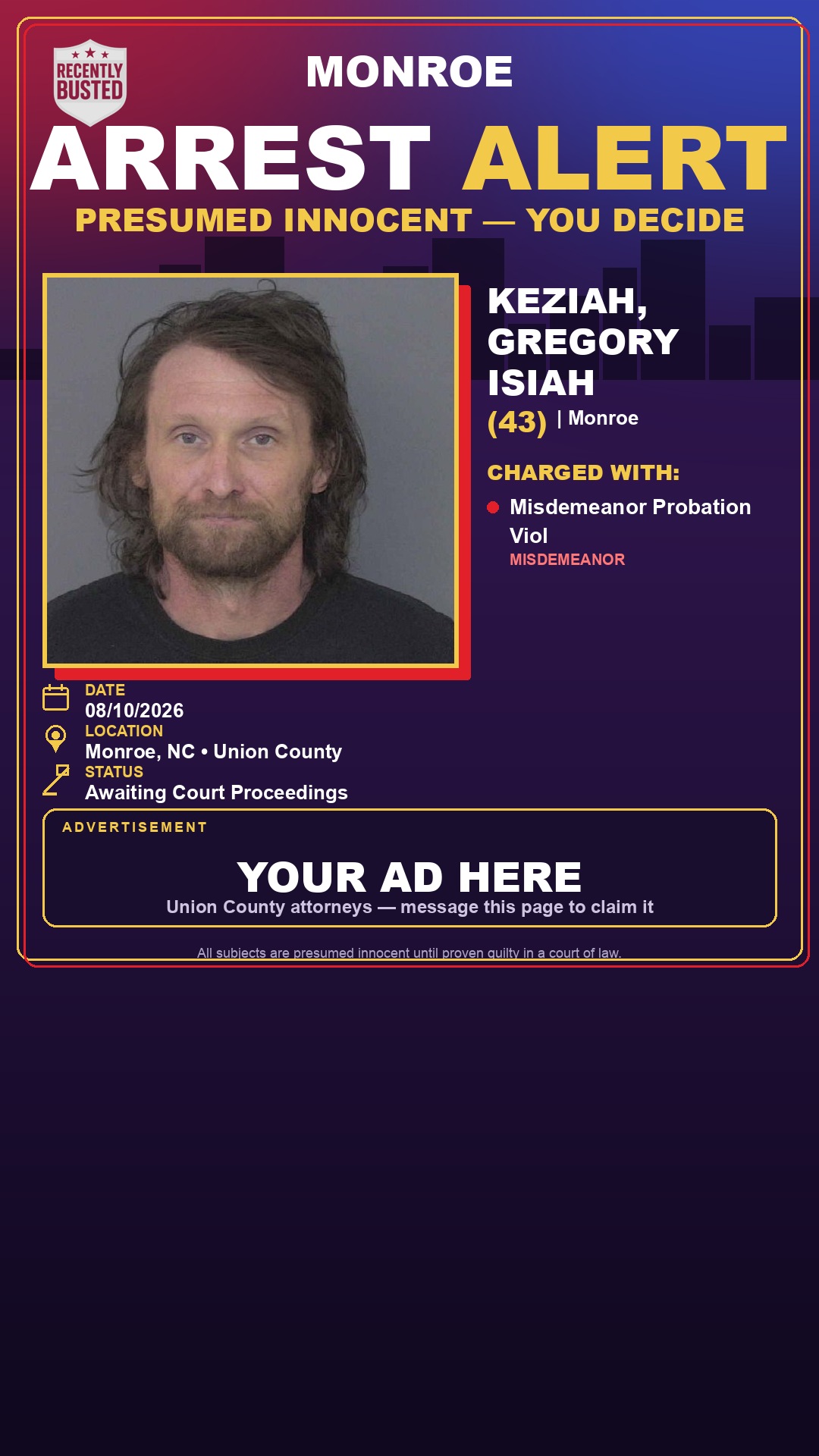 Arrest report - KEZIAH, GREGORY ISIAH