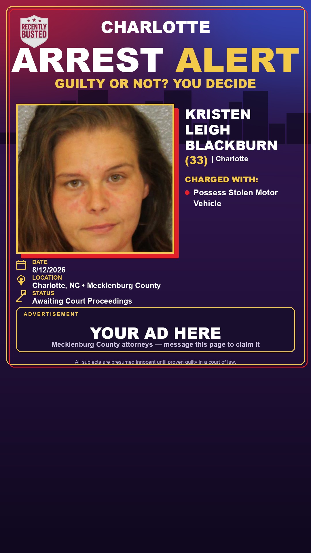 Arrest report - KRISTEN LEIGH BLACKBURN