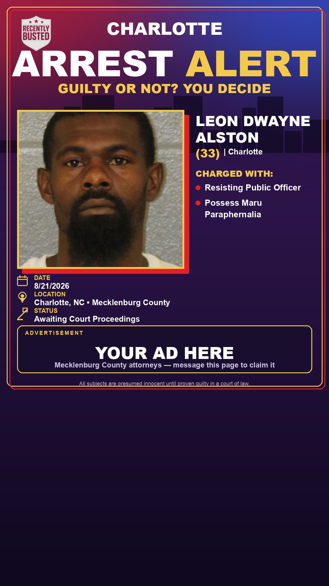 Arrest report - LEON DWAYNE ALSTON