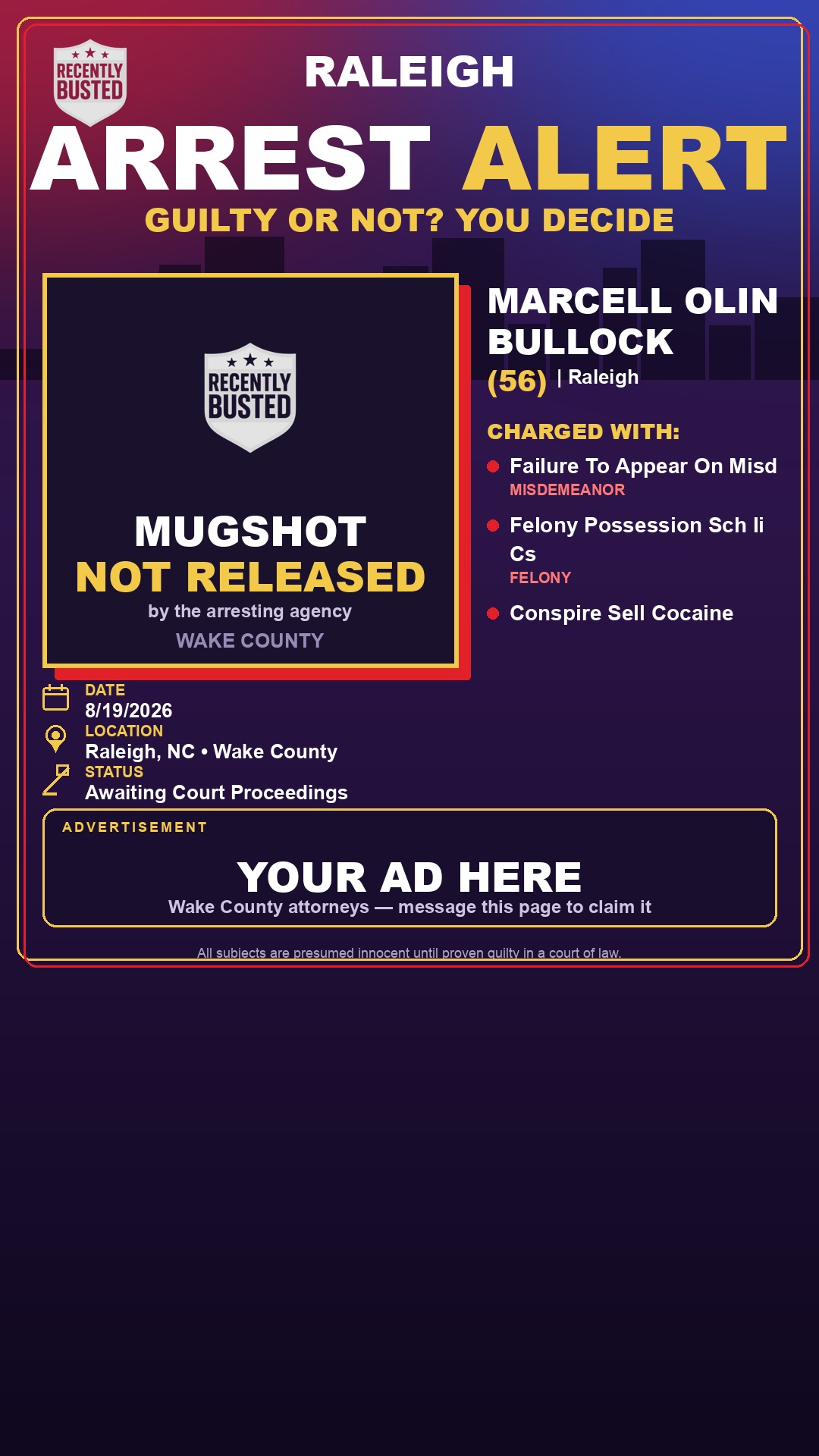 Arrest report - MARCELL OLIN BULLOCK