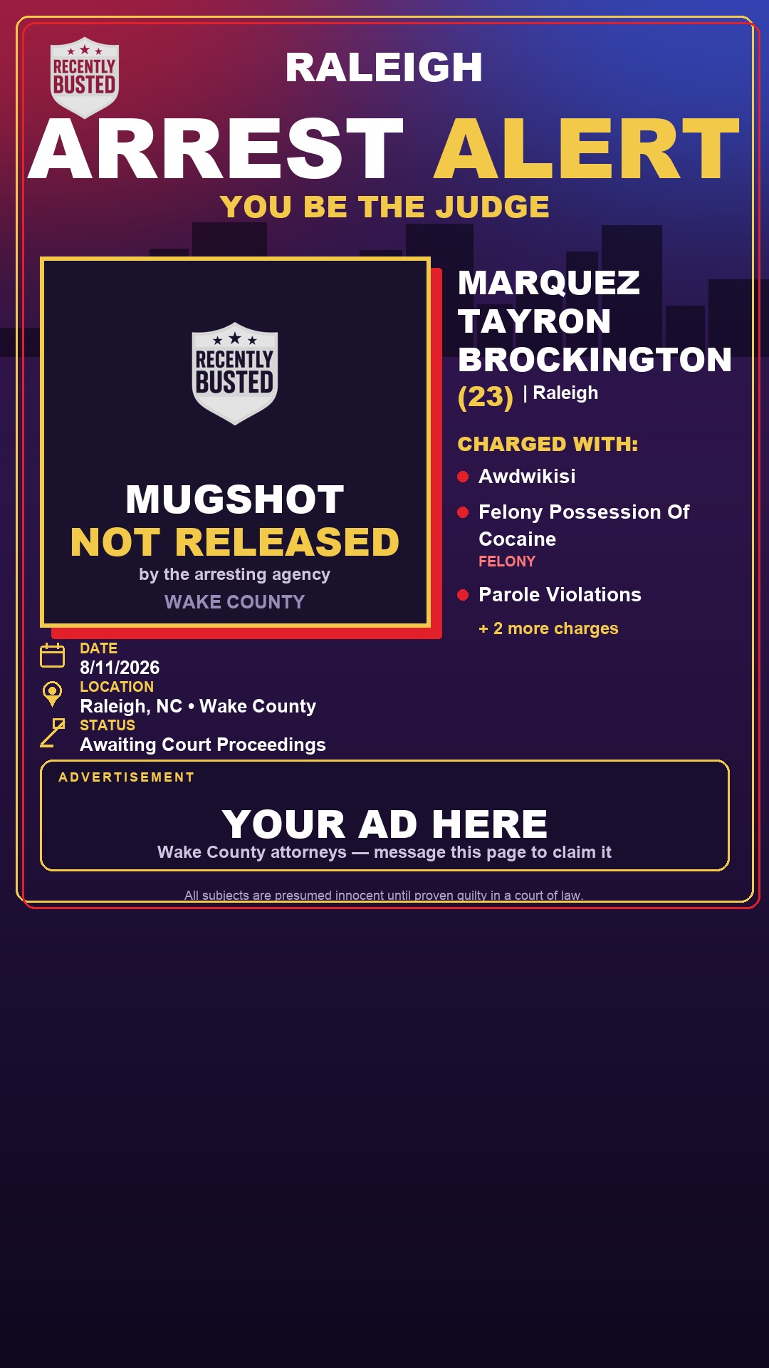 Arrest report - MARQUEZ TAYRON BROCKINGTON