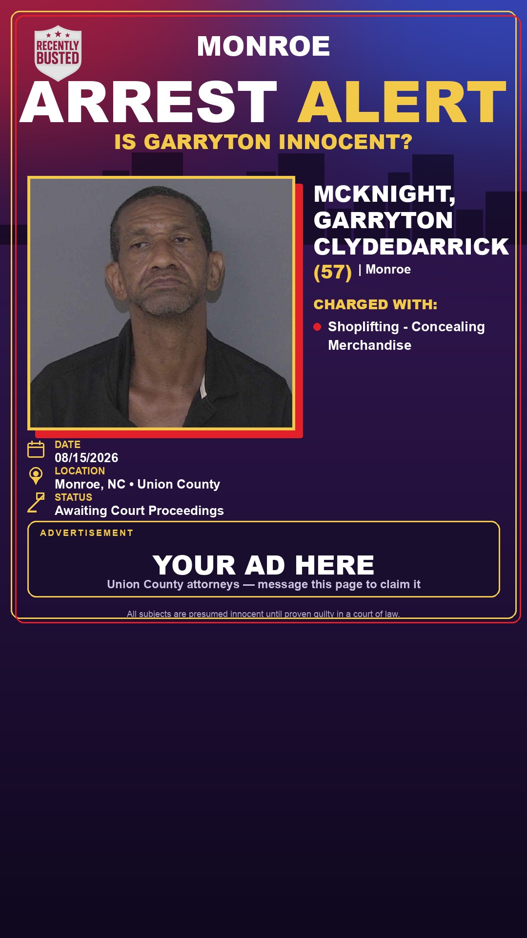 Arrest report - MCKNIGHT, GARRYTON CLYDEDARRICK