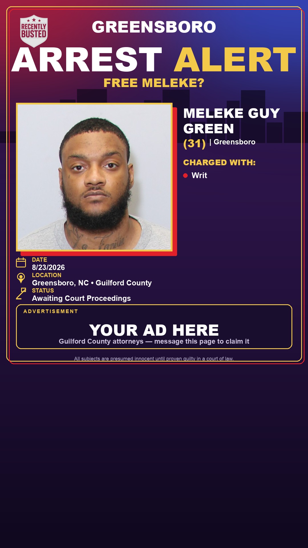 Arrest report - MELEKE GUY GREEN