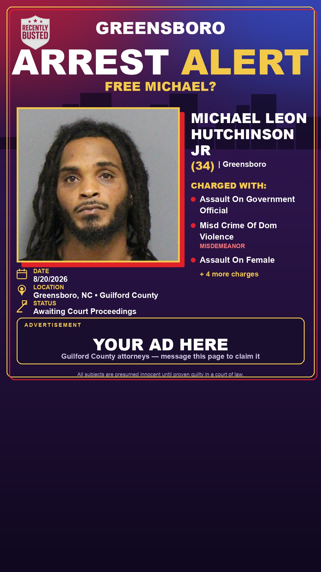 Arrest report - MICHAEL LEON HUTCHINSON JR